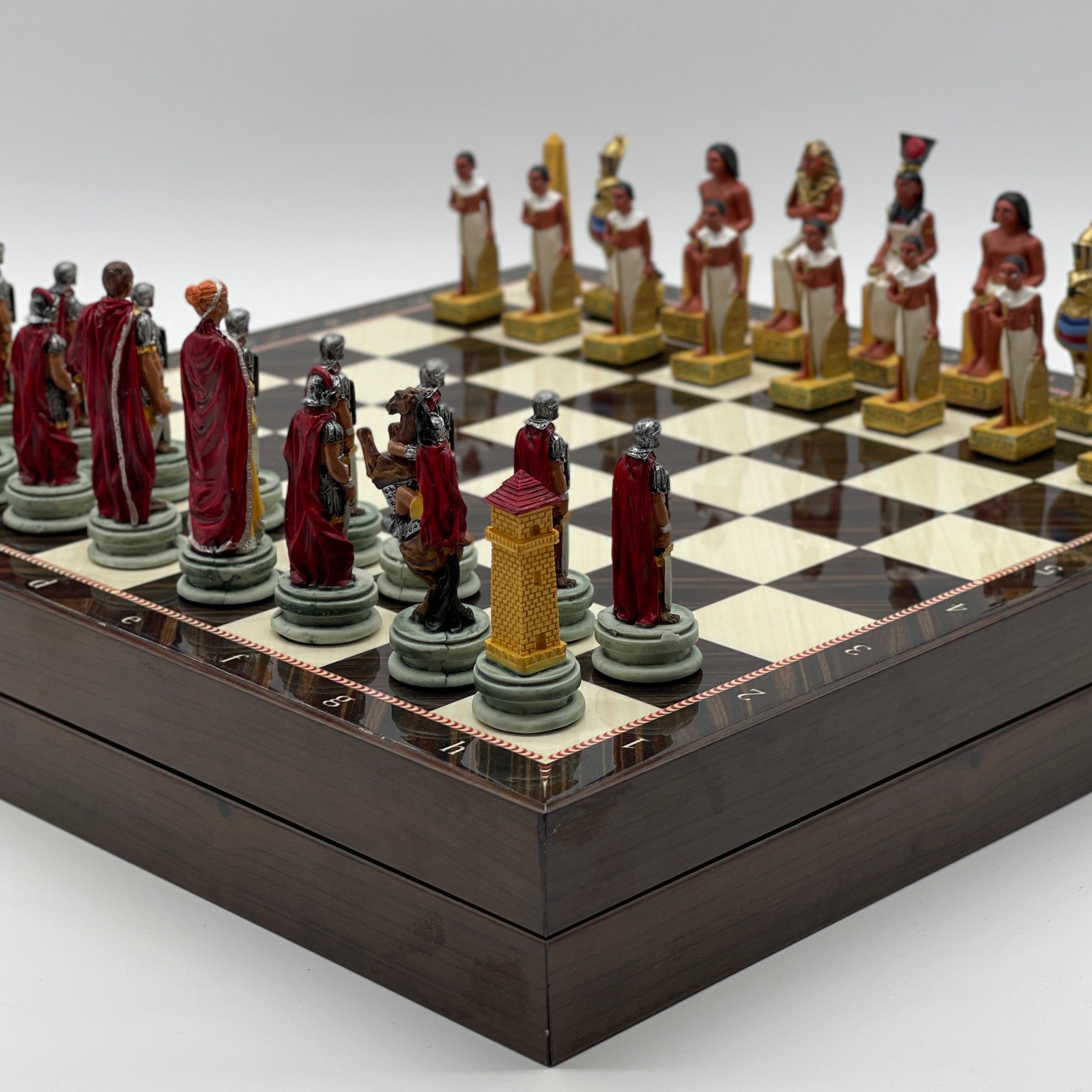 VIP Walnut Patterned Folding Chess Set With Egyptian Polyester Chess Pieces