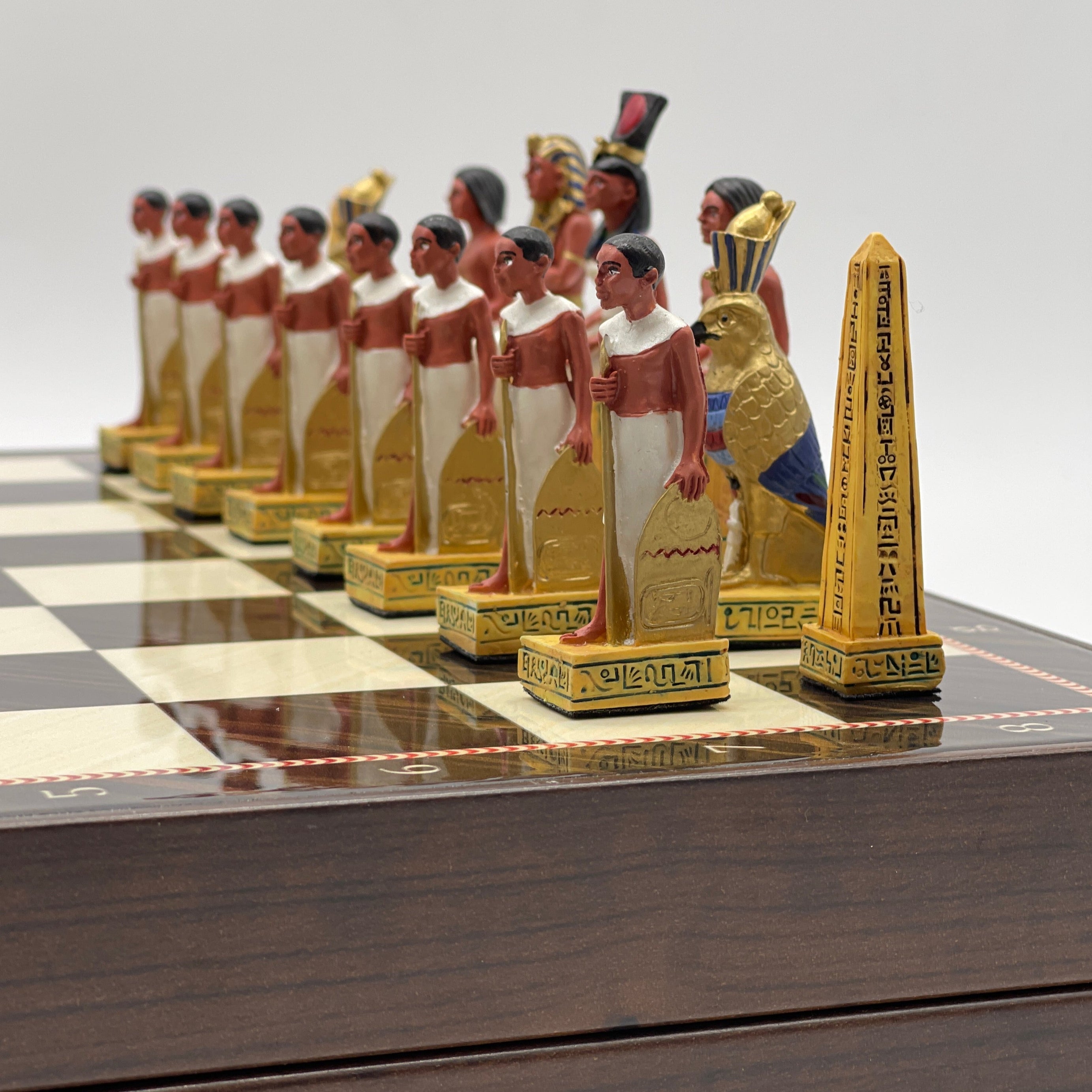VIP Walnut Patterned Folding Chess Set With Egyptian Polyester Chess Pieces