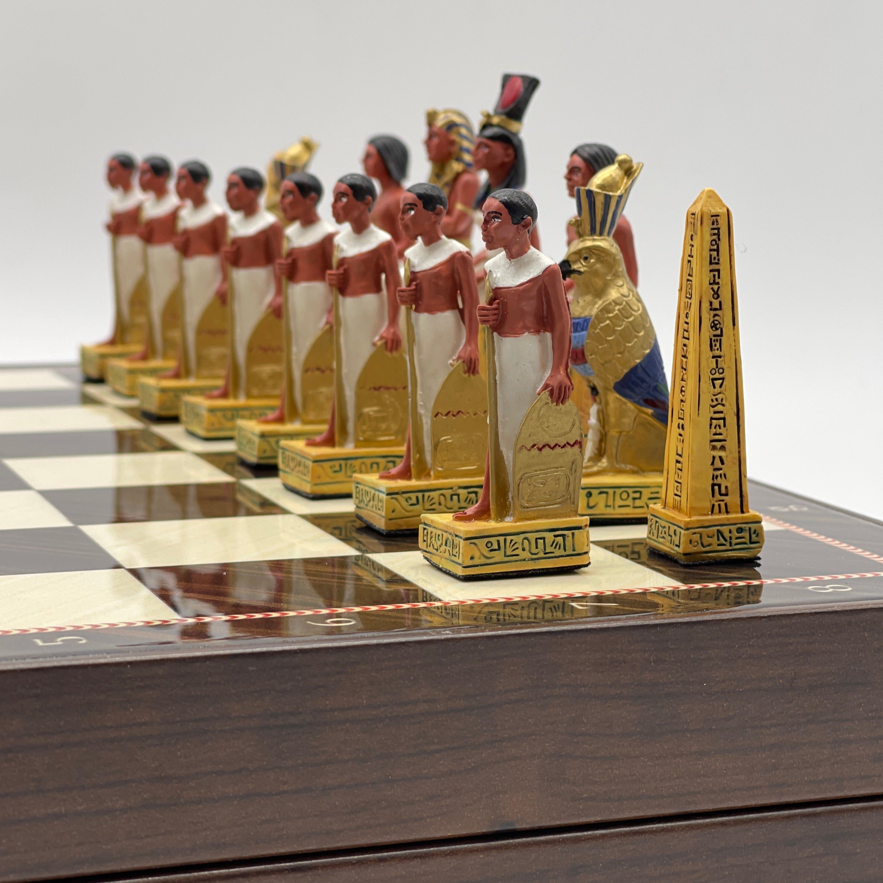 VIP Walnut Patterned Folding Chess Set With Egyptian Polyester Chess Pieces