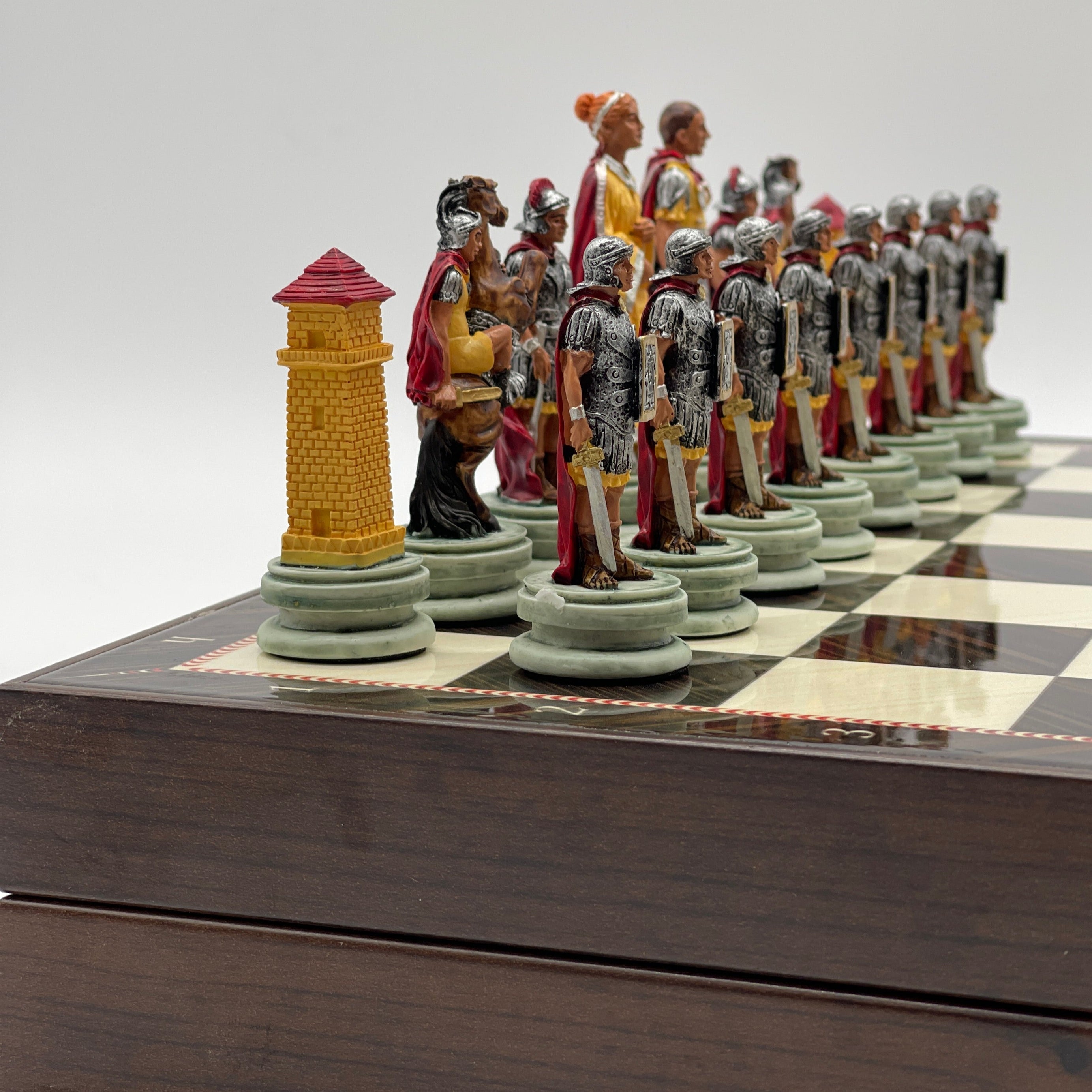 VIP Walnut Patterned Folding Chess Set With Egyptian Polyester Chess Pieces