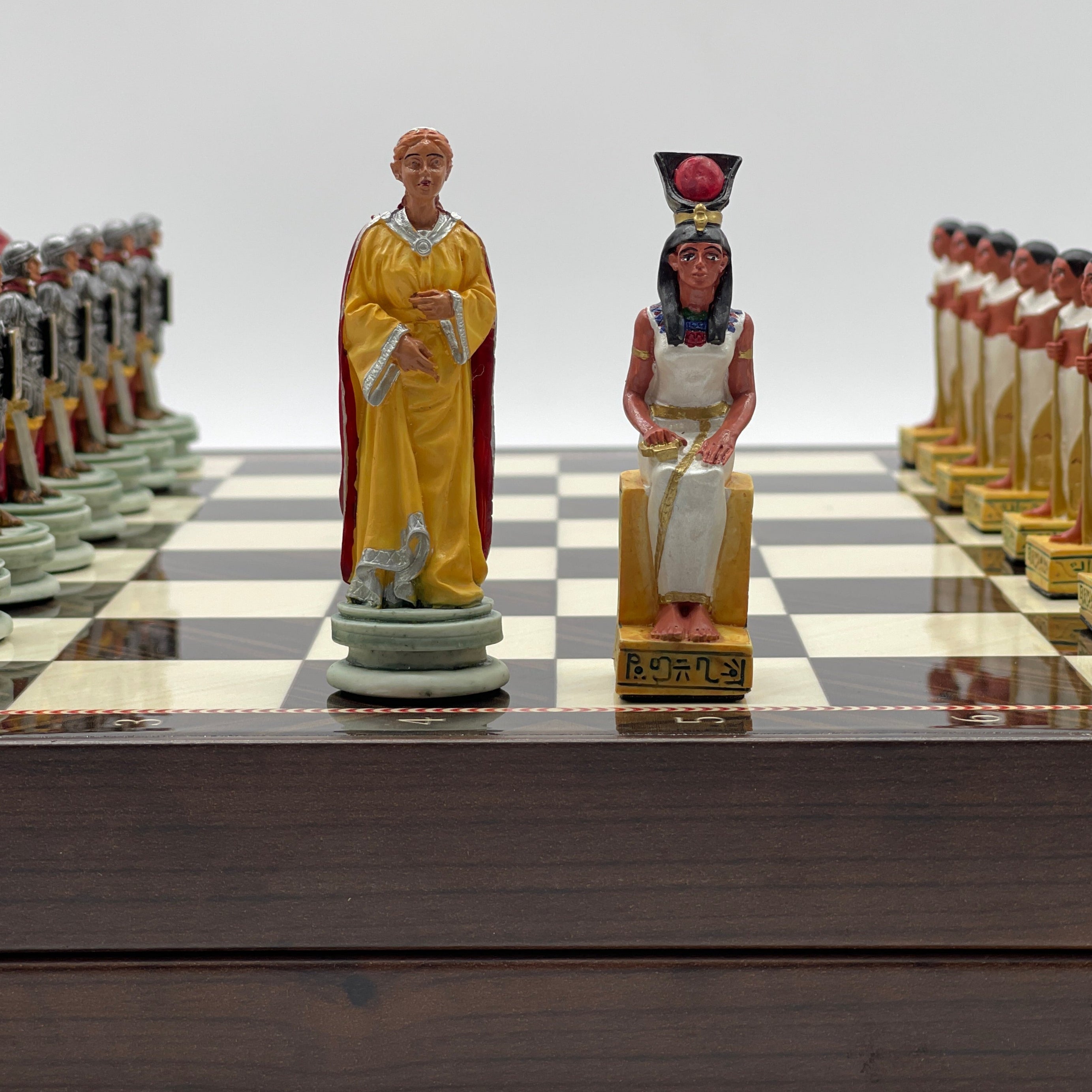 VIP Walnut Patterned Folding Chess Set With Egyptian Polyester Chess Pieces