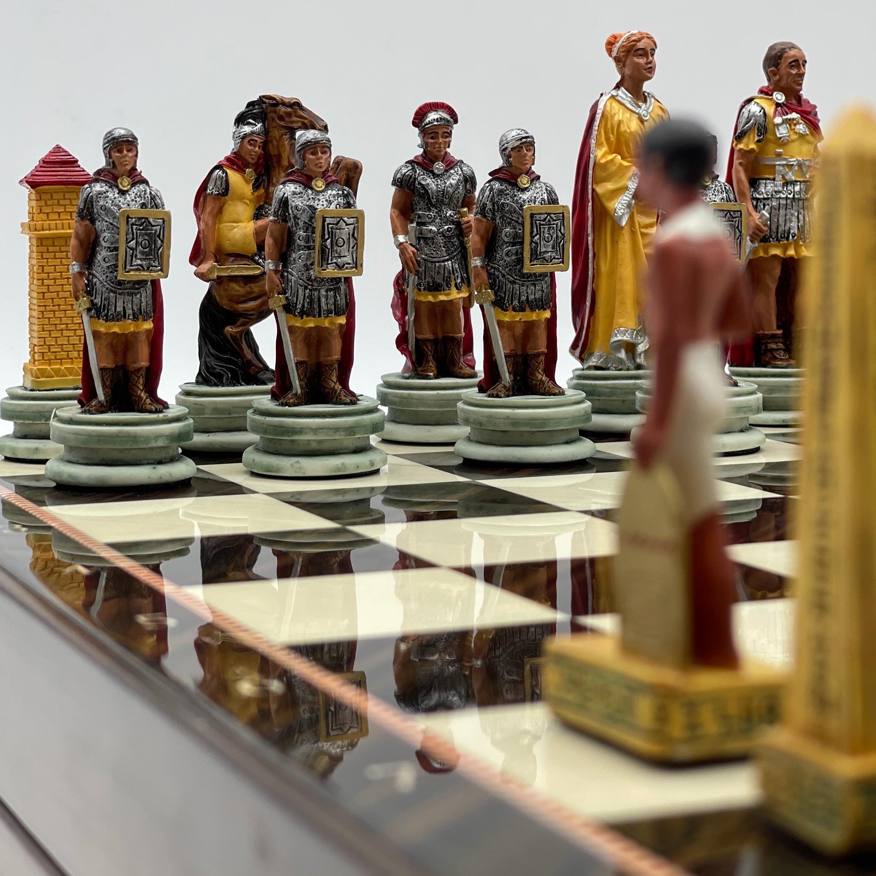 VIP Walnut Patterned Folding Chess Set With Egyptian Polyester Chess Pieces