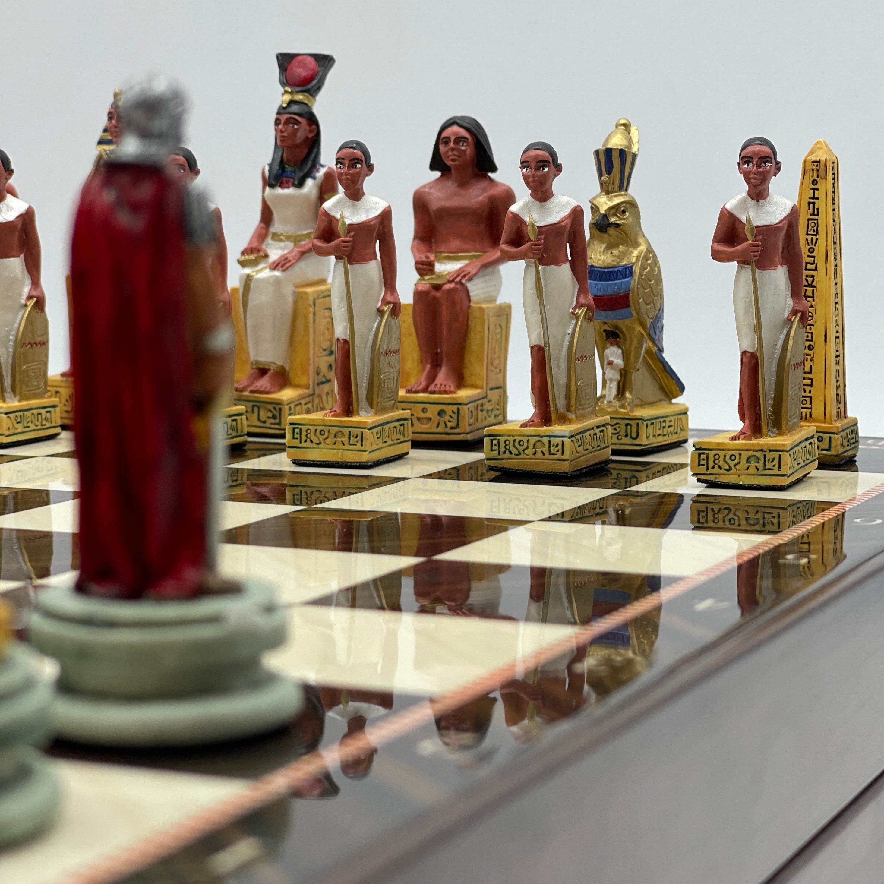 VIP Walnut Patterned Folding Chess Set With Egyptian Polyester Chess Pieces