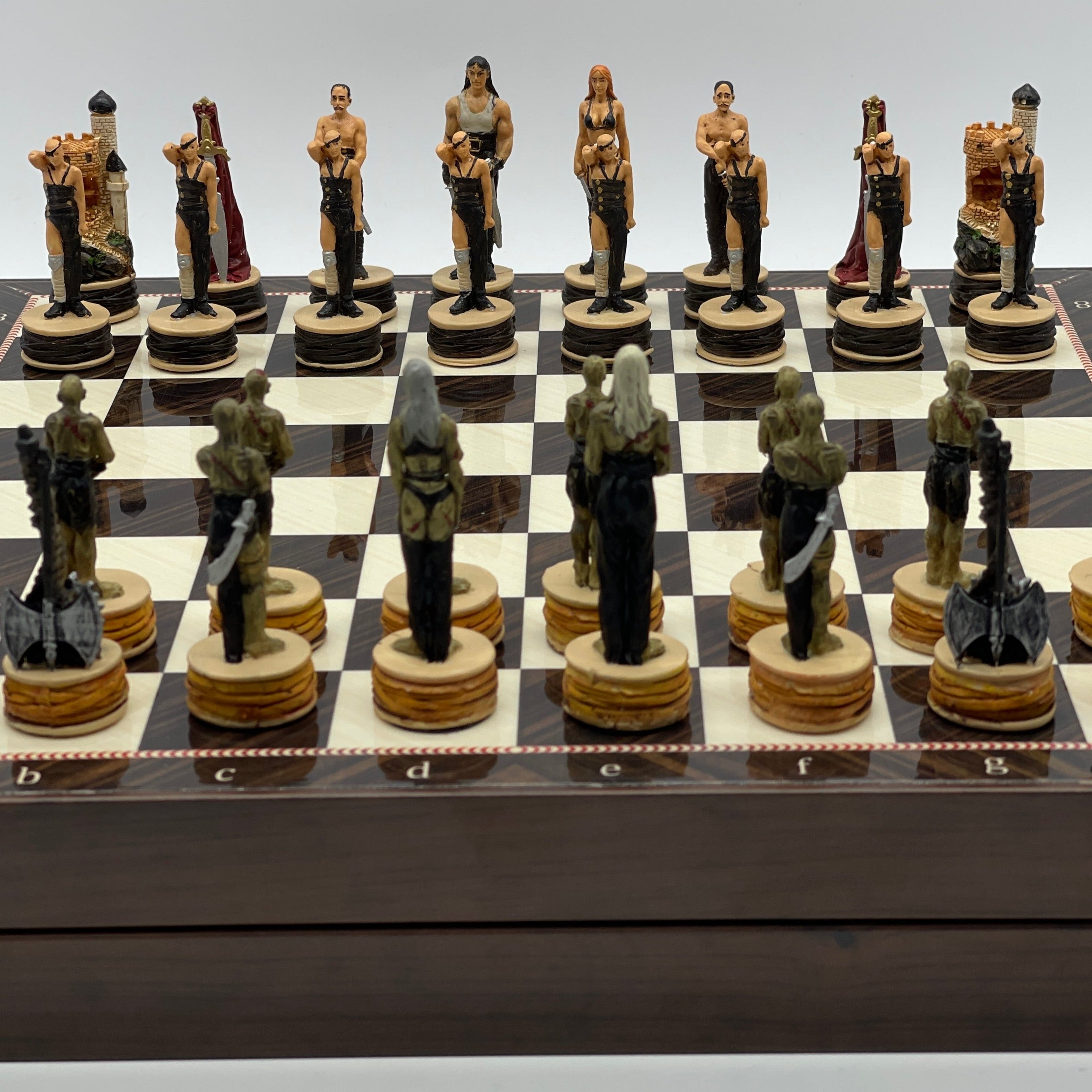 VIP Walnut Patterned Folding Chess Set With Zombies Polyester Chess Pieces