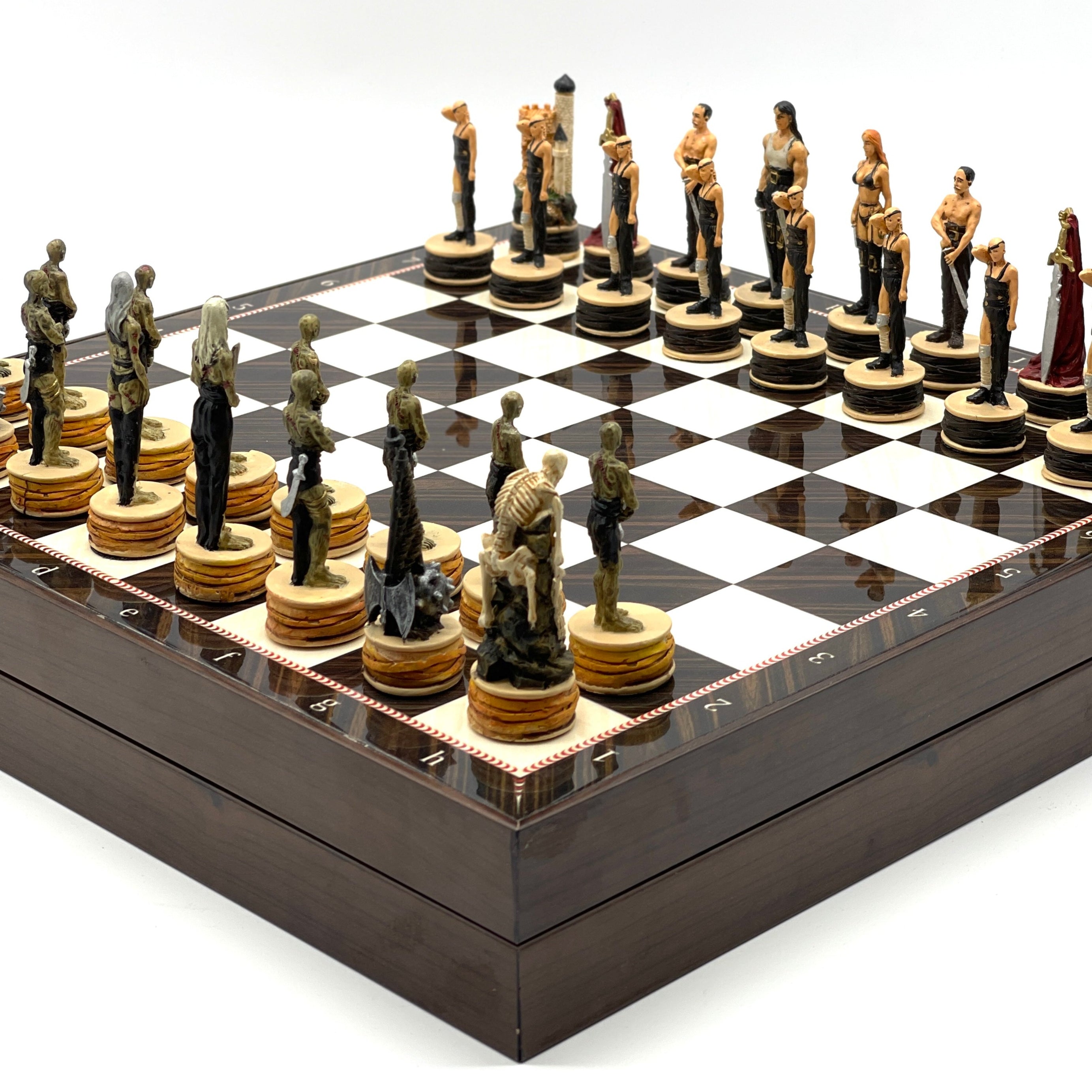 VIP Walnut Patterned Folding Chess Set With Zombies Polyester Chess Pieces