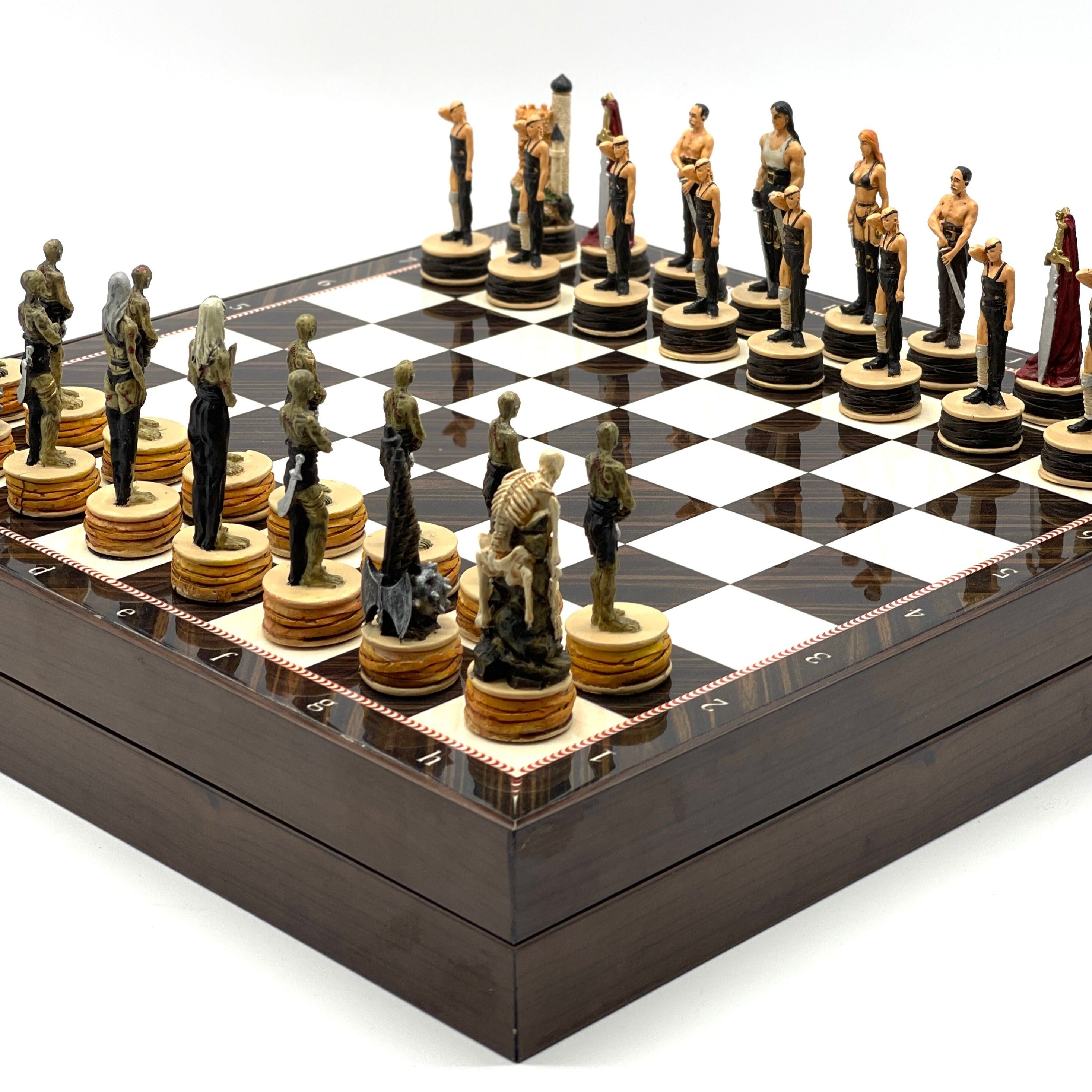 VIP Walnut Patterned Folding Chess Set With Zombies Polyester Chess Pieces