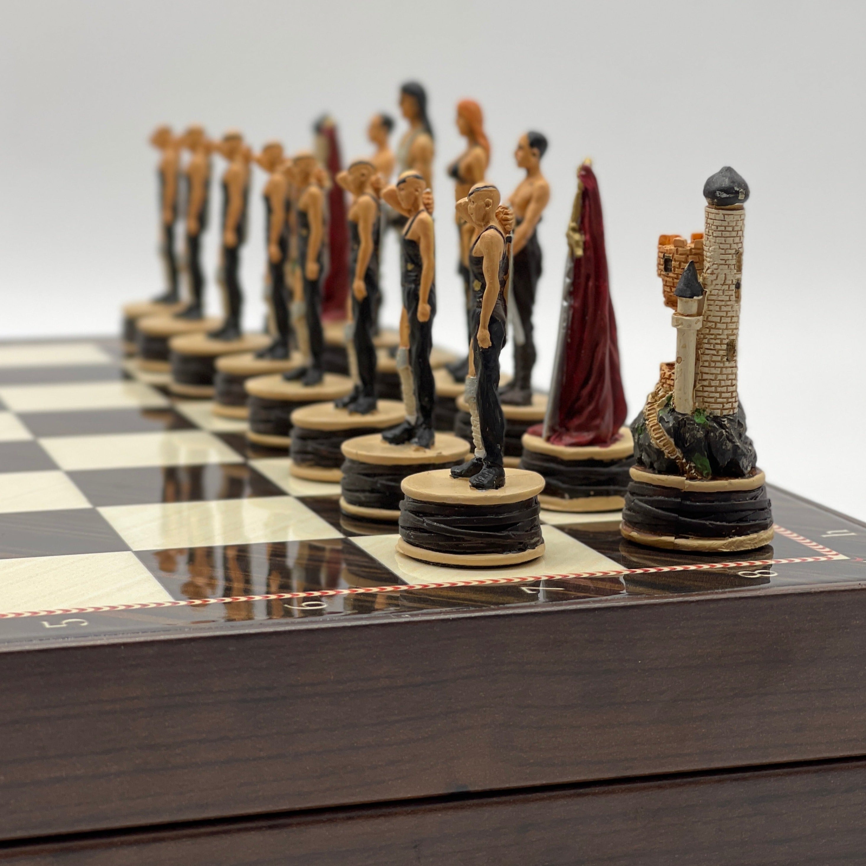 VIP Walnut Patterned Folding Chess Set With Zombies Polyester Chess Pieces