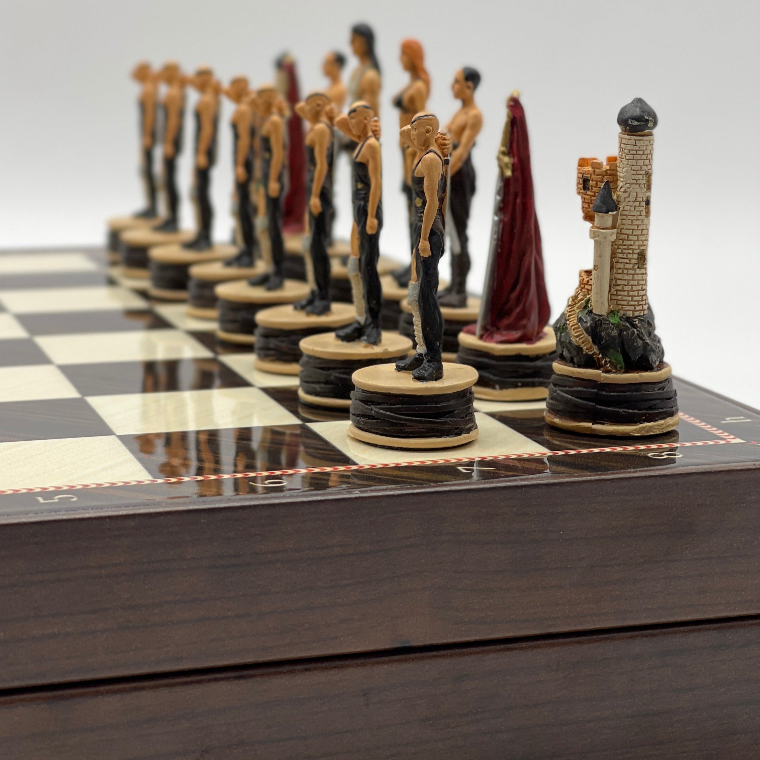 VIP Walnut Patterned Folding Chess Set With Zombies Polyester Chess Pieces