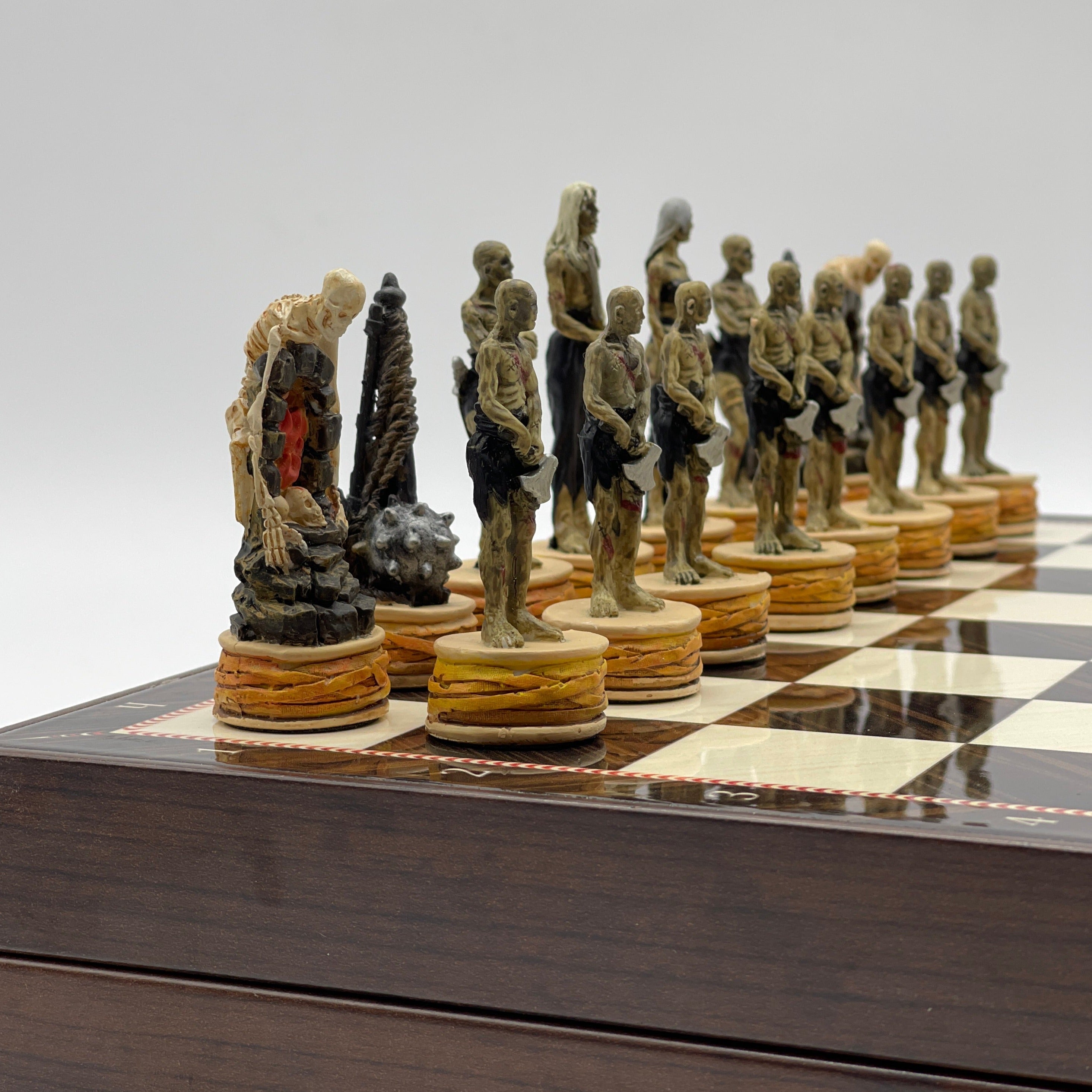 VIP Walnut Patterned Folding Chess Set With Zombies Polyester Chess Pieces