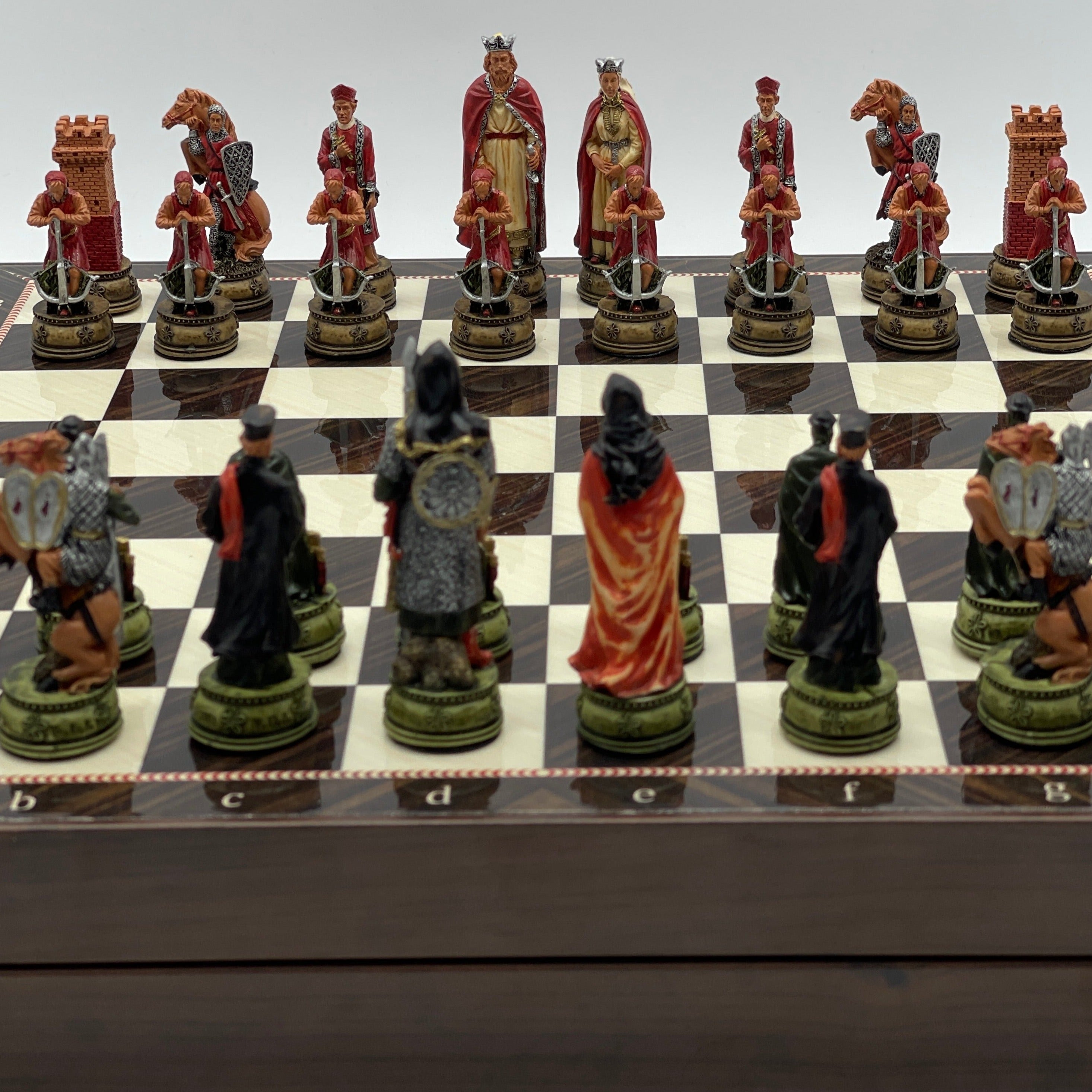VIP Walnut Patterned Folding Chess Set With Camelot Polyester Chess Pieces