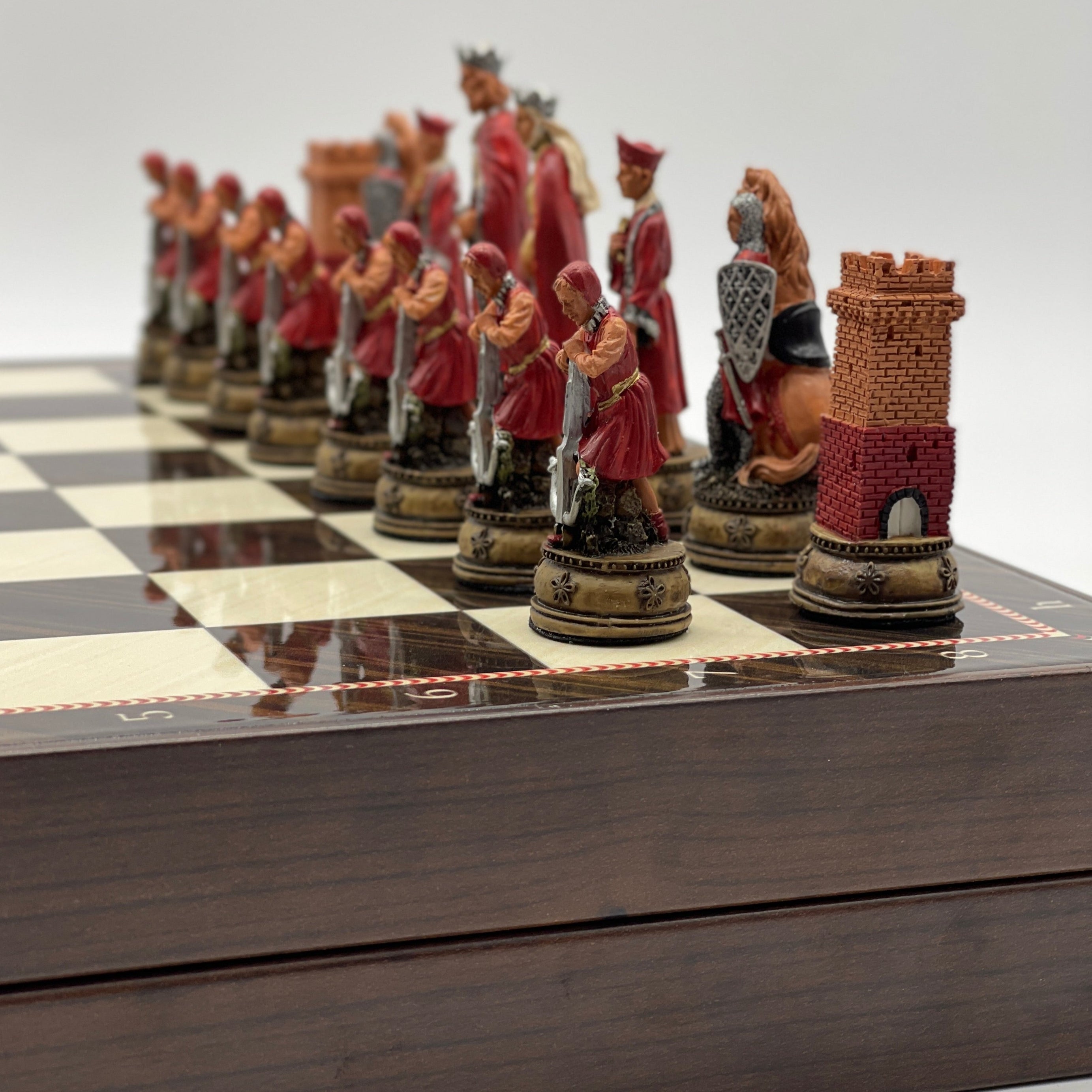VIP Walnut Patterned Folding Chess Set With Camelot Polyester Chess Pieces