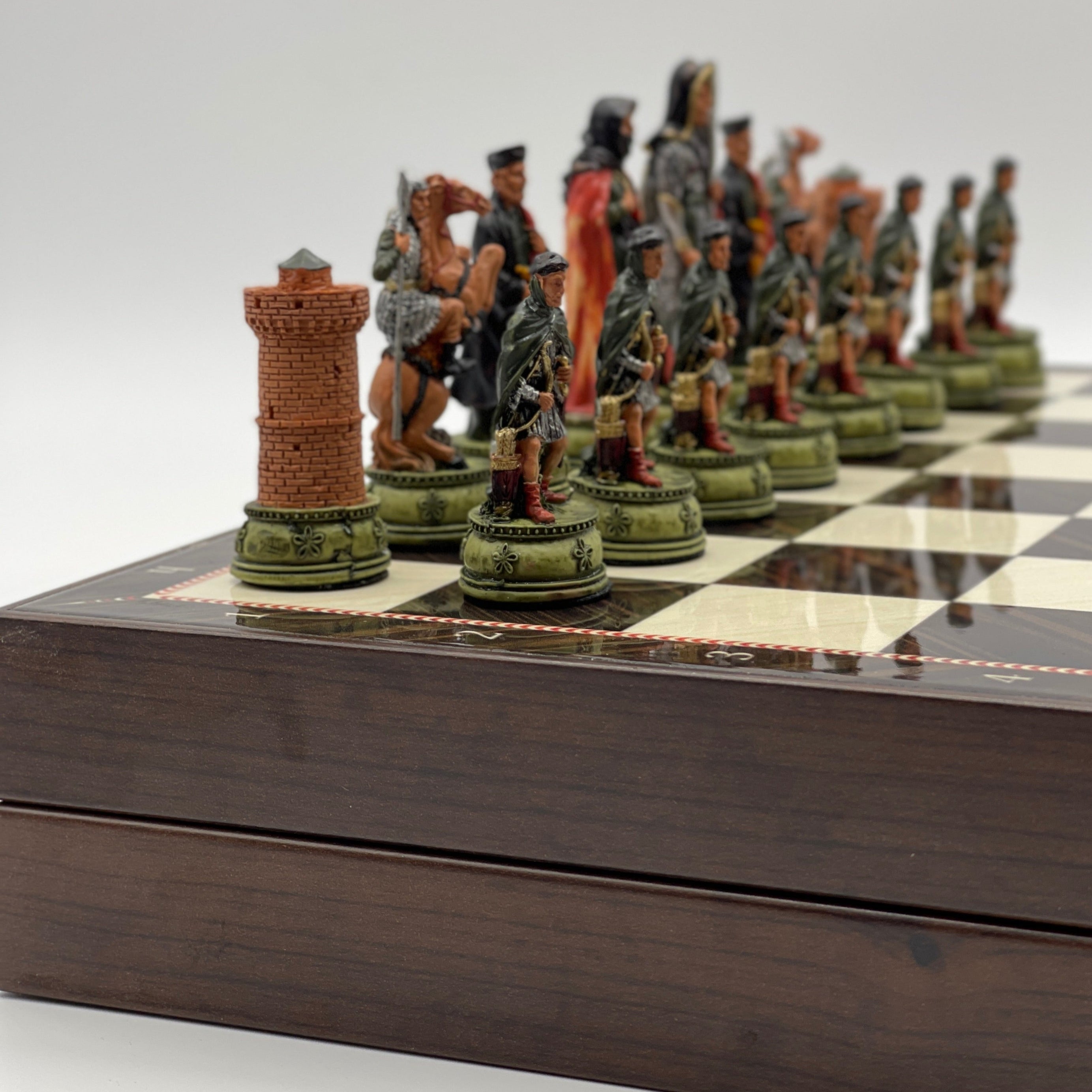 VIP Walnut Patterned Folding Chess Set With Camelot Polyester Chess Pieces