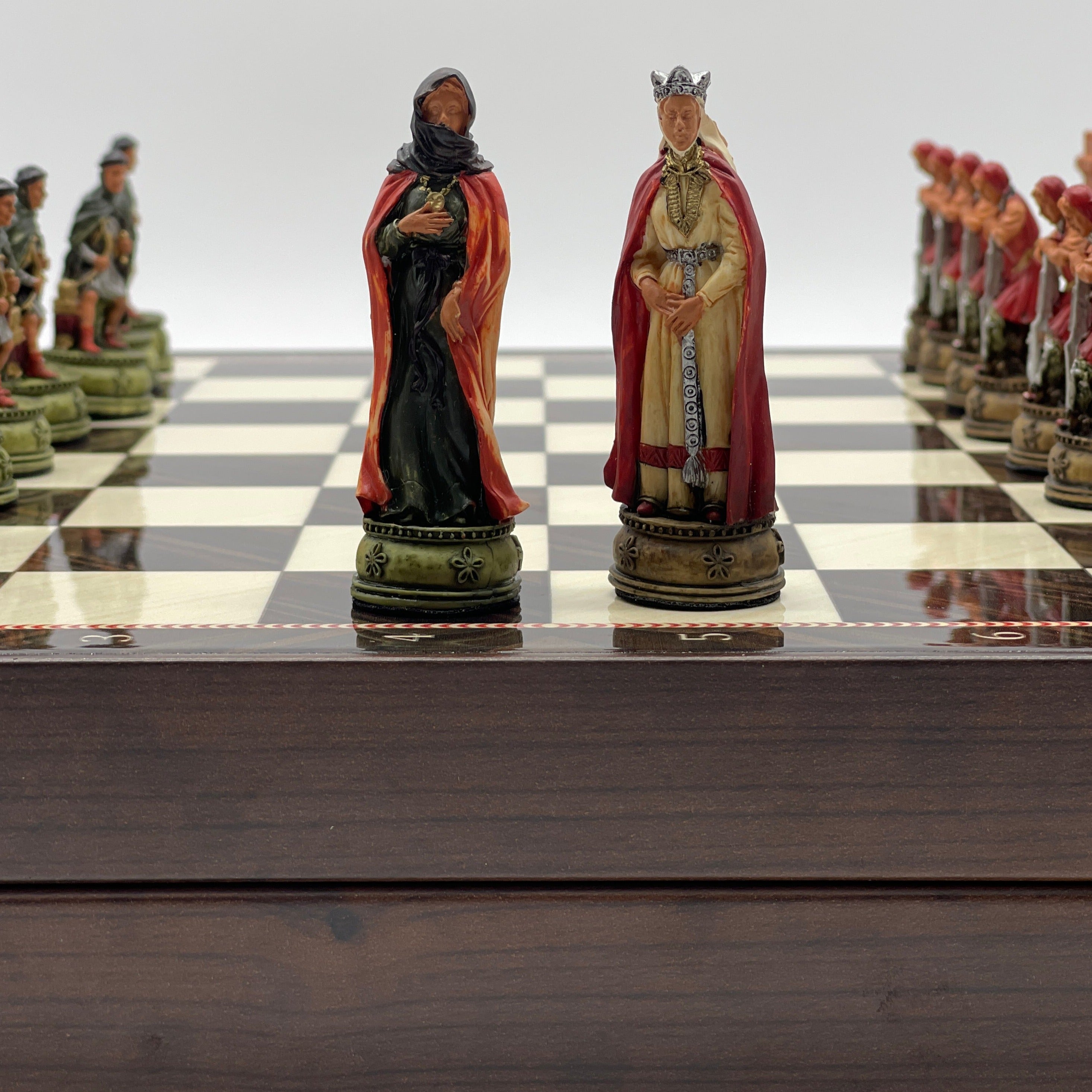 VIP Walnut Patterned Folding Chess Set With Camelot Polyester Chess Pieces
