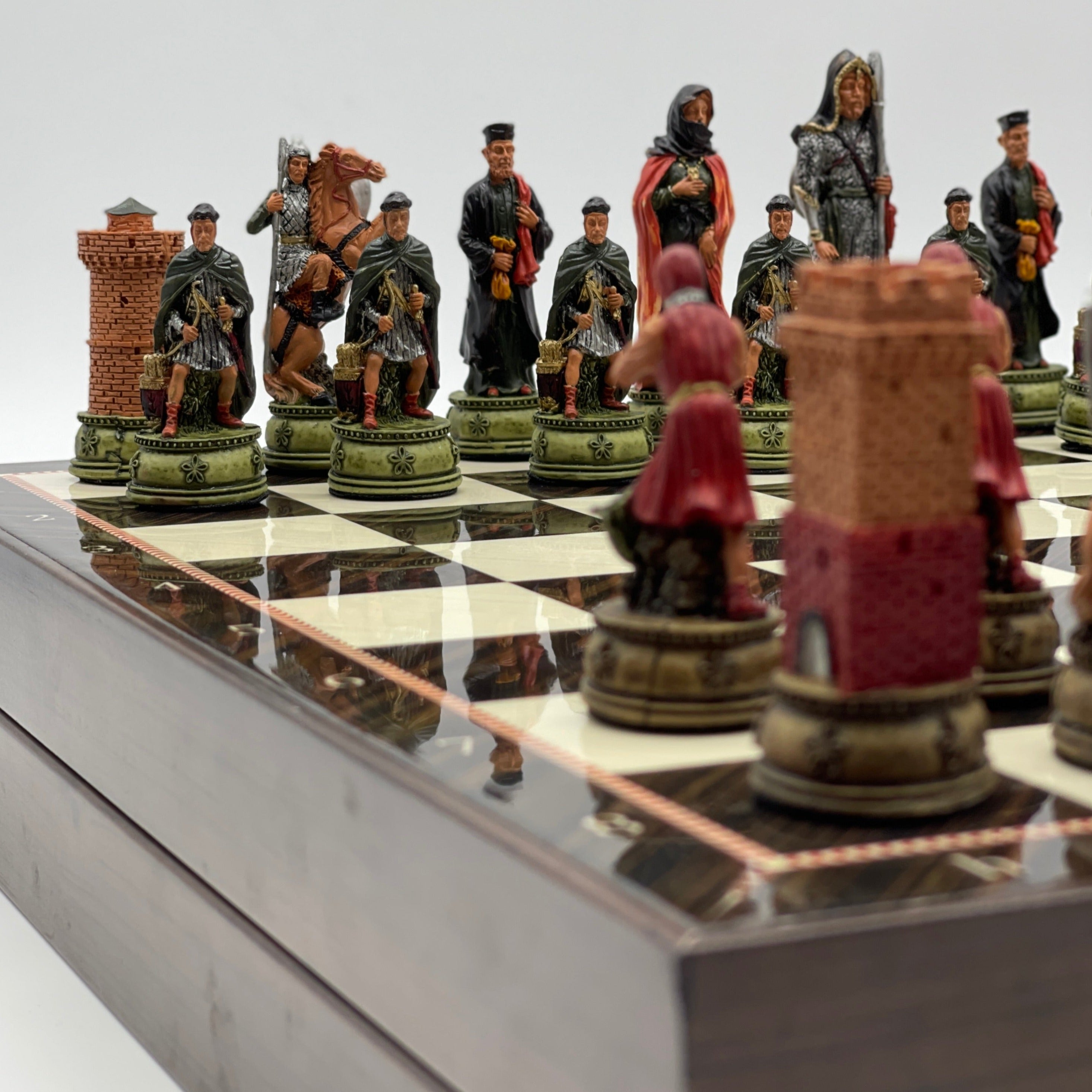 VIP Walnut Patterned Folding Chess Set With Camelot Polyester Chess Pieces