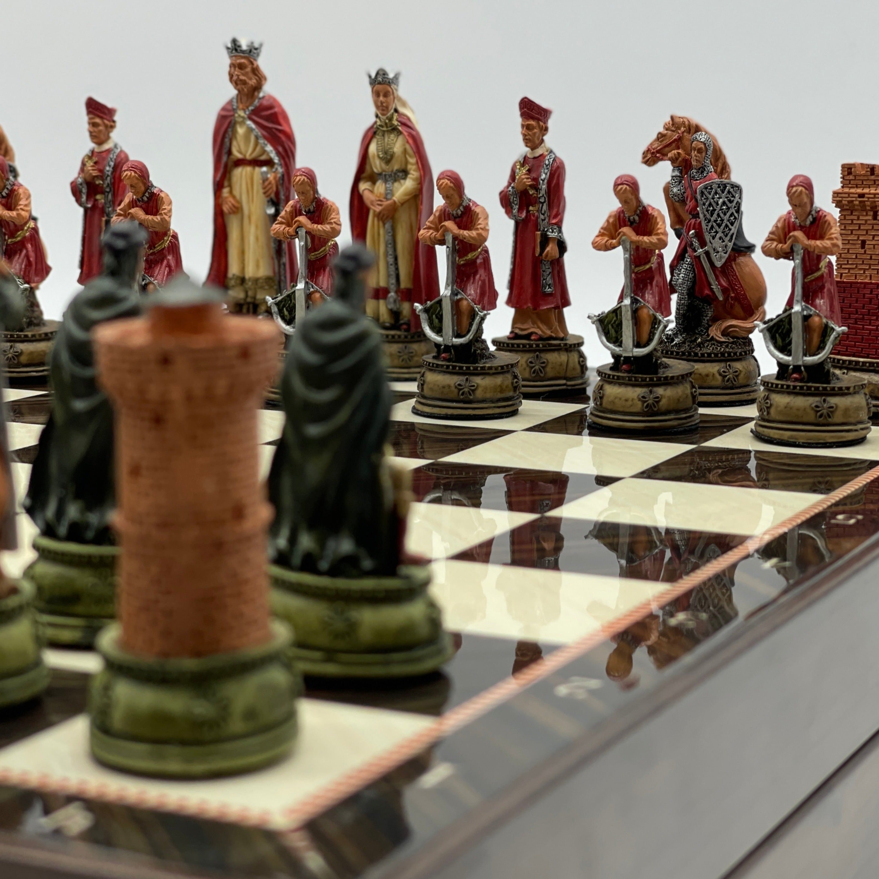 VIP Walnut Patterned Folding Chess Set With Camelot Polyester Chess Pieces