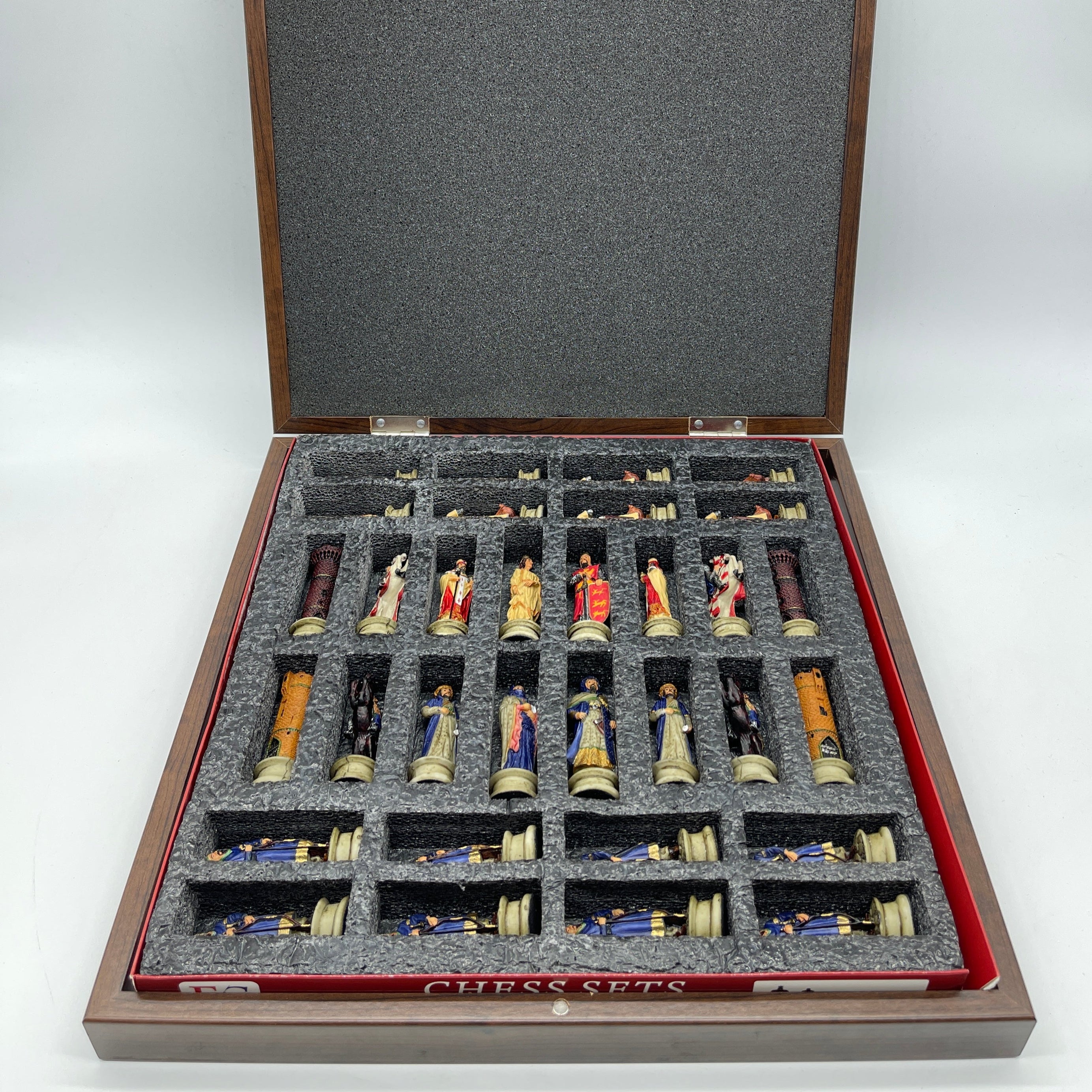 VIP Walnut Patterned Folding Chess Set With Crusaders Polyester Chess Pieces