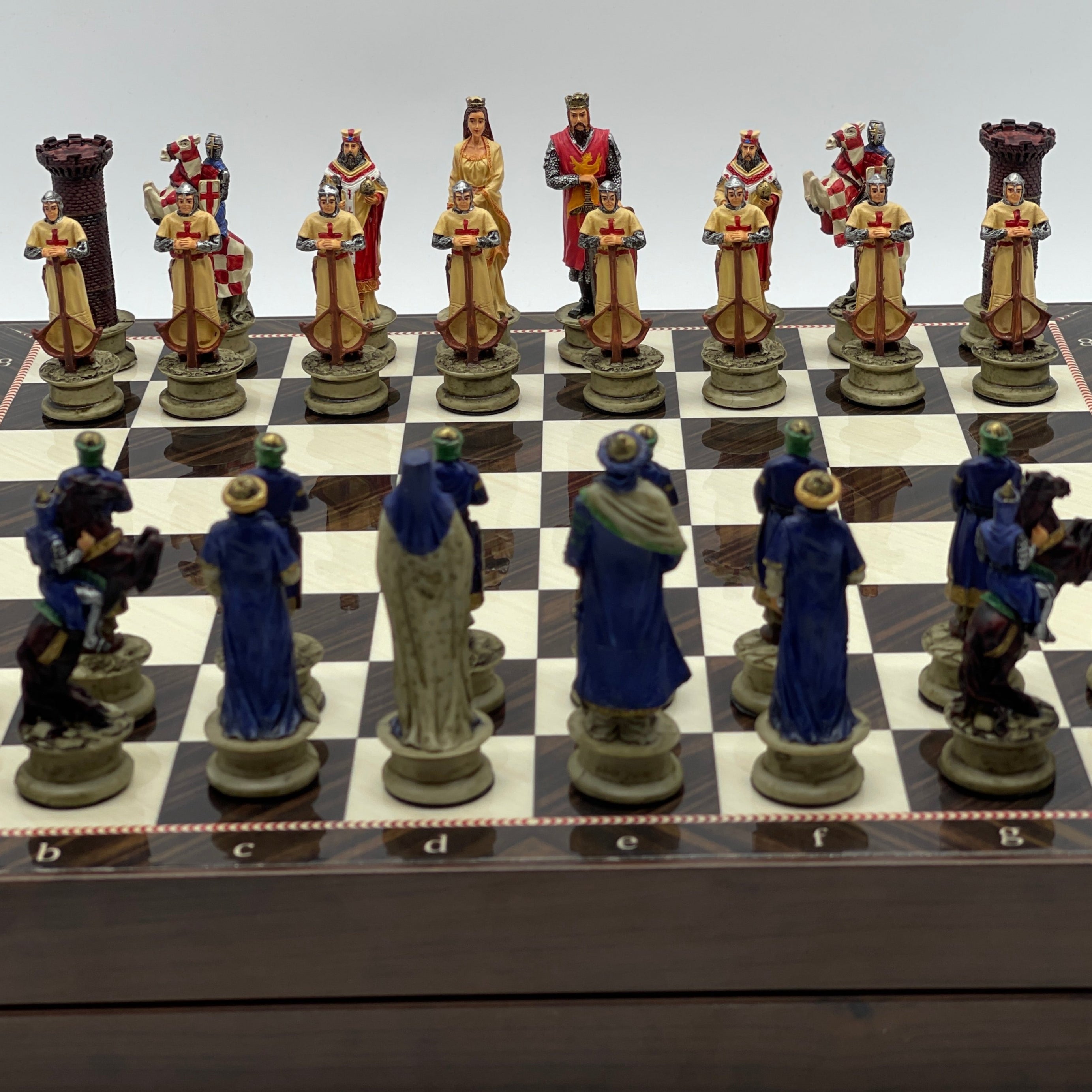 VIP Walnut Patterned Folding Chess Set With Crusaders Polyester Chess Pieces