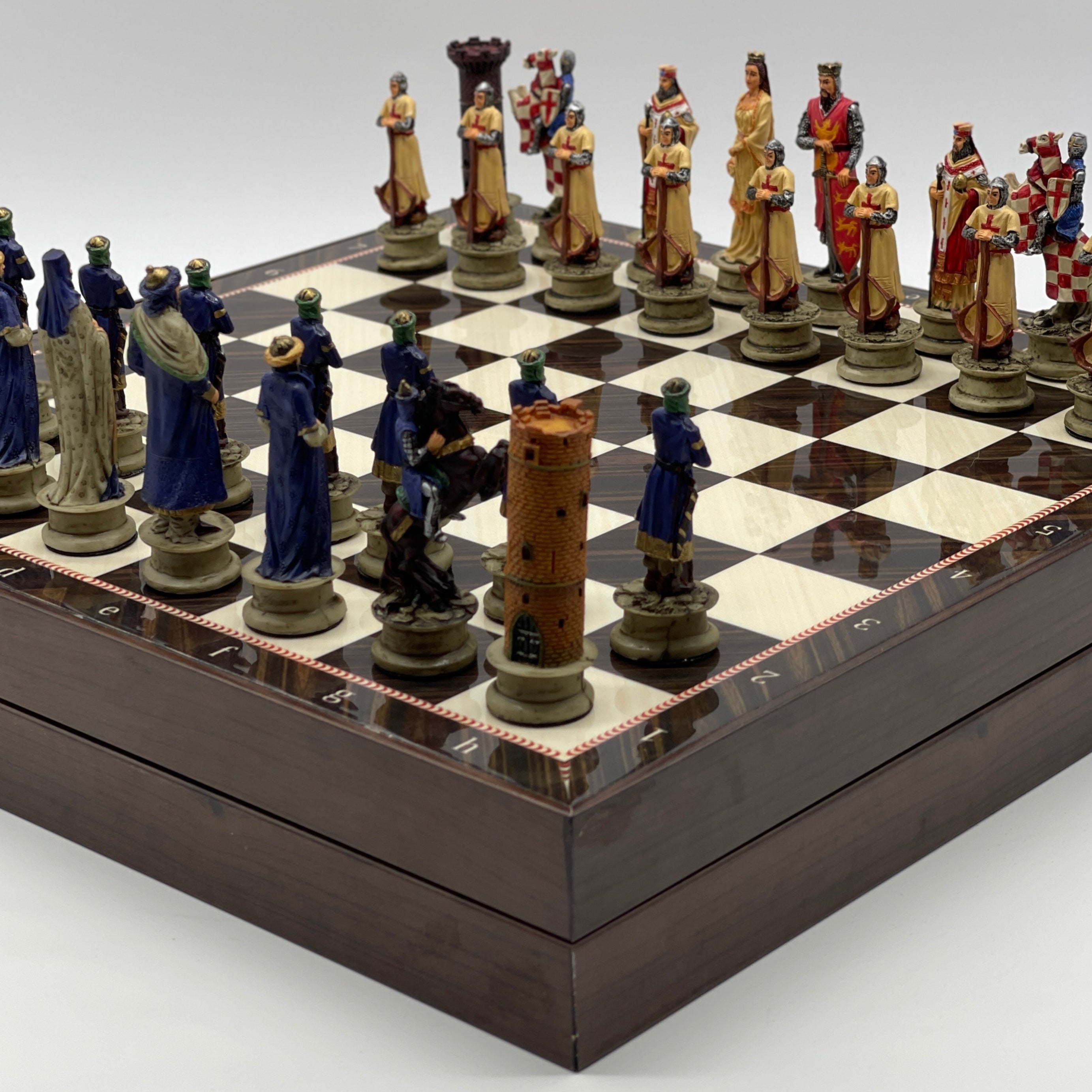 VIP Walnut Patterned Folding Chess Set With Crusaders Polyester Chess Pieces