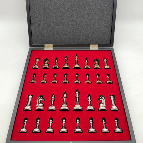 14" VIP Personalized Marble Patterned Chess Set With Classic Metal Chess Pieces