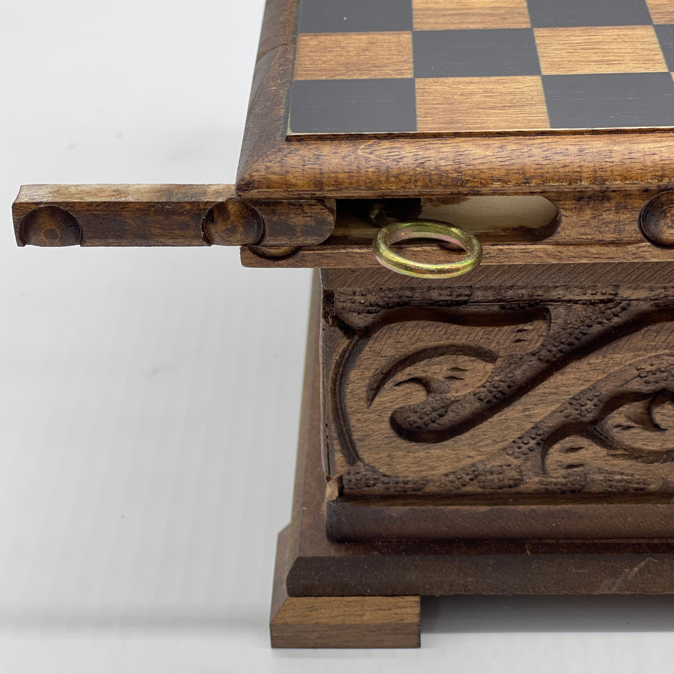 Personalized Boxed Puzzle Chess Set With Hidden Compartment With Chess Board