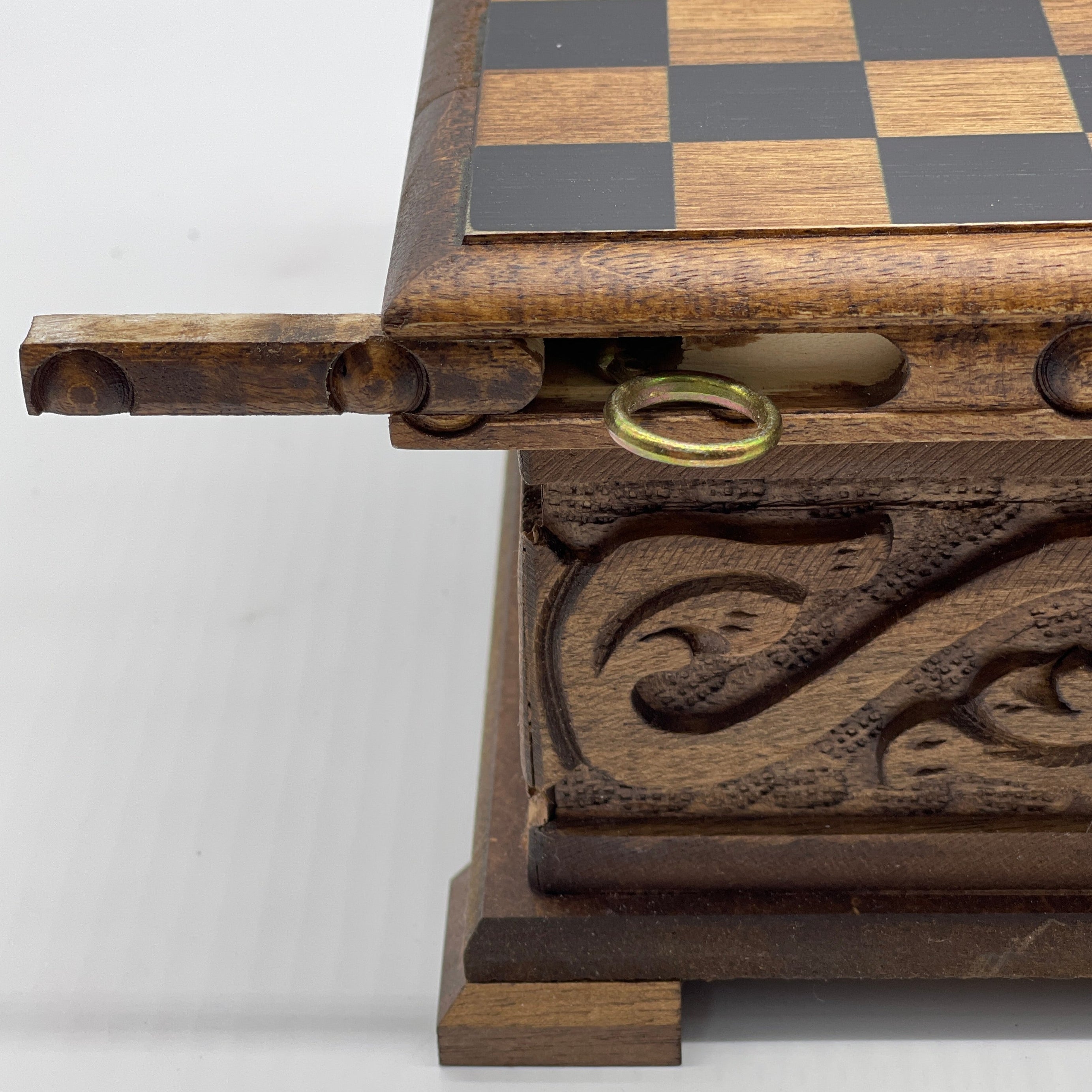 Personalized Boxed Puzzle Chess Set With Hidden Compartment With Chess Board