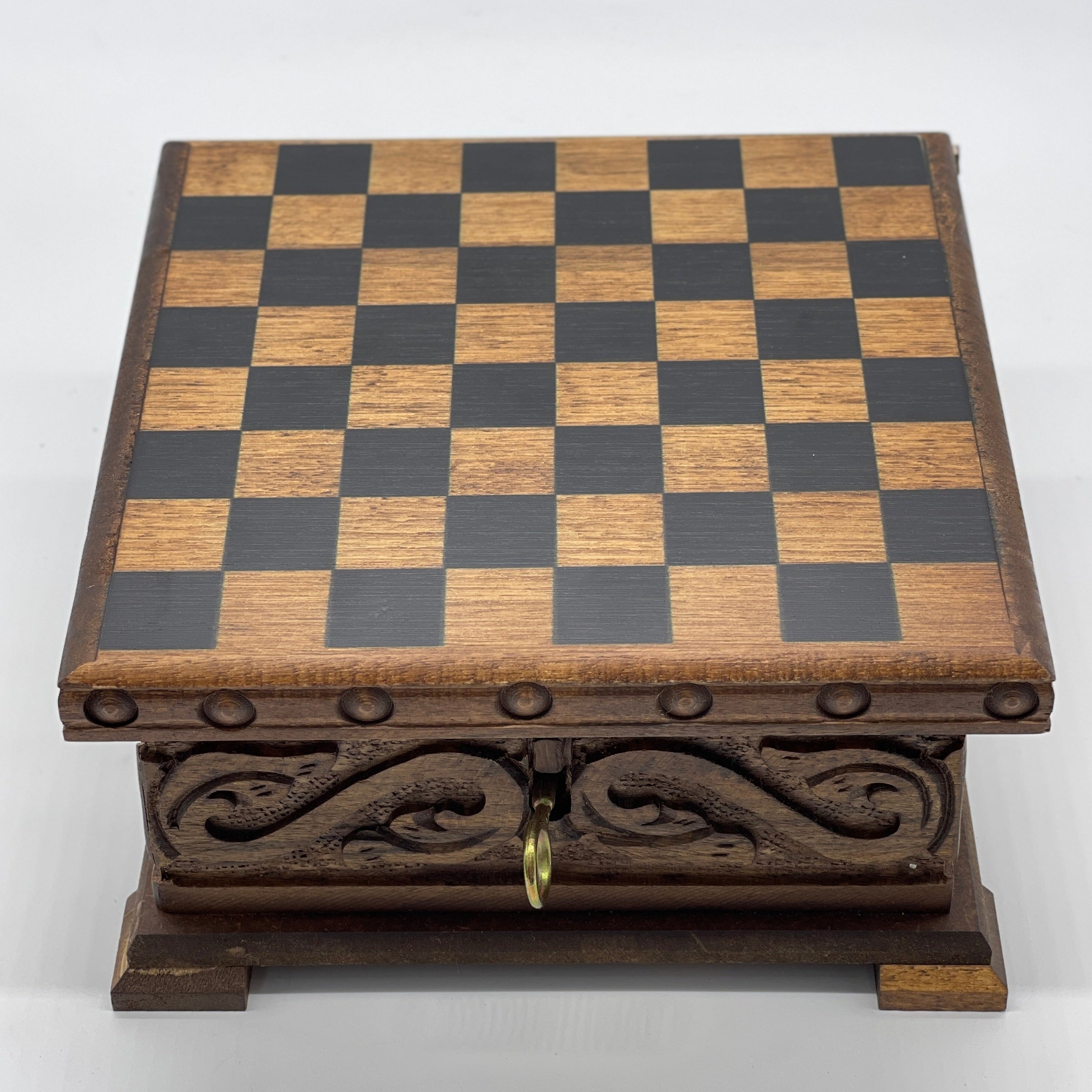 Personalized Boxed Puzzle Chess Set With Hidden Compartment With Chess Board