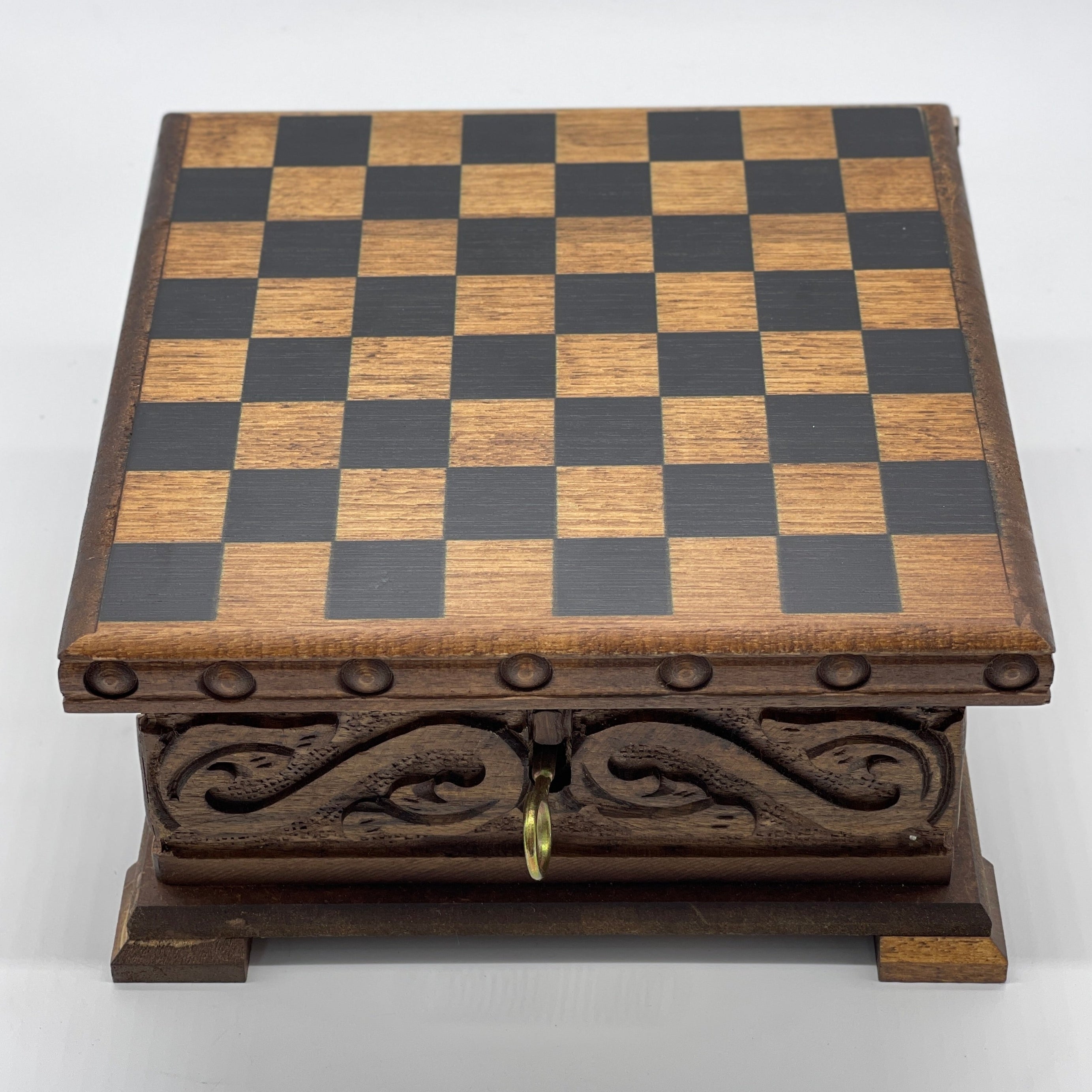 Personalized Boxed Puzzle Chess Set With Hidden Compartment With Chess Board