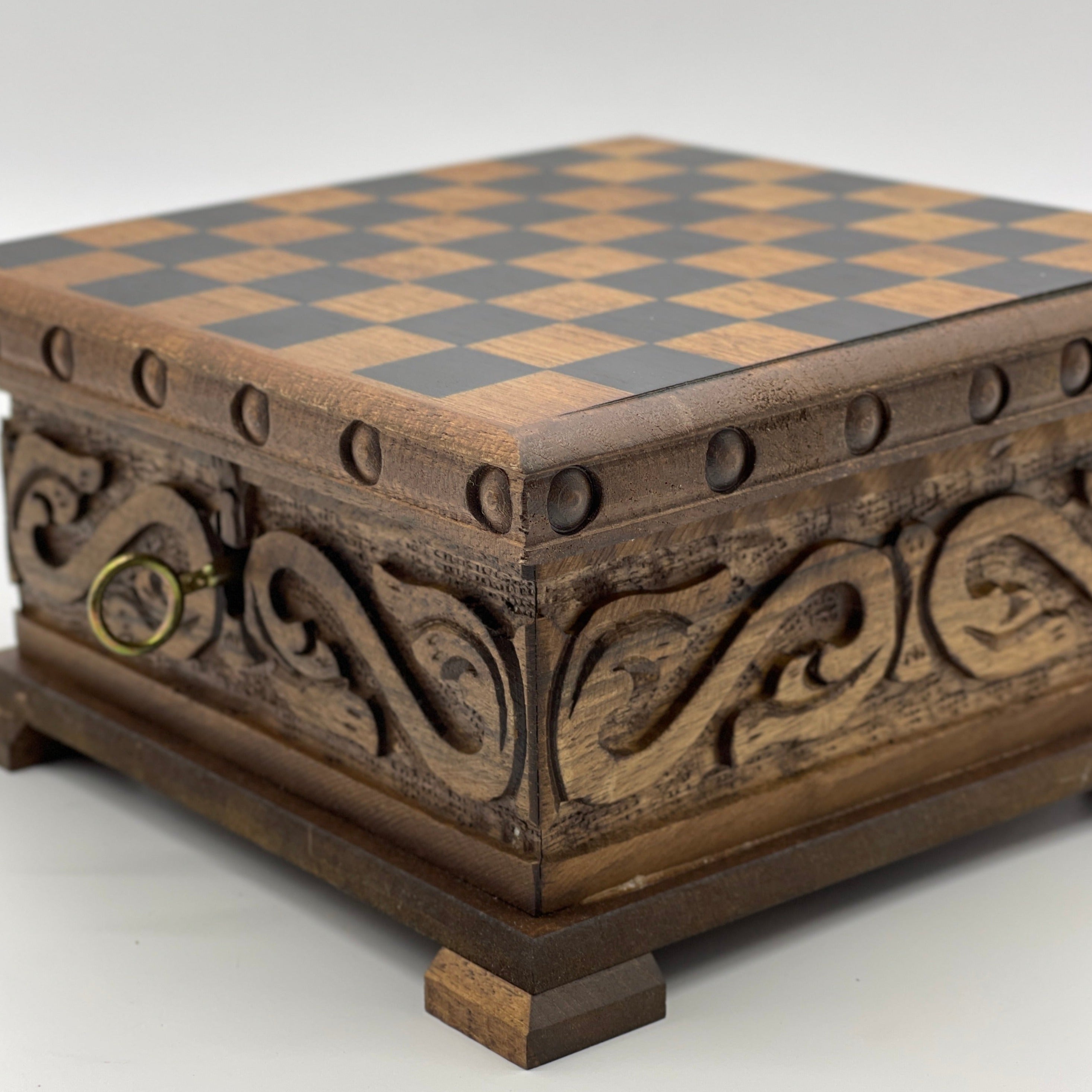 Personalized Boxed Puzzle Chess Set With Hidden Compartment With Chess Board