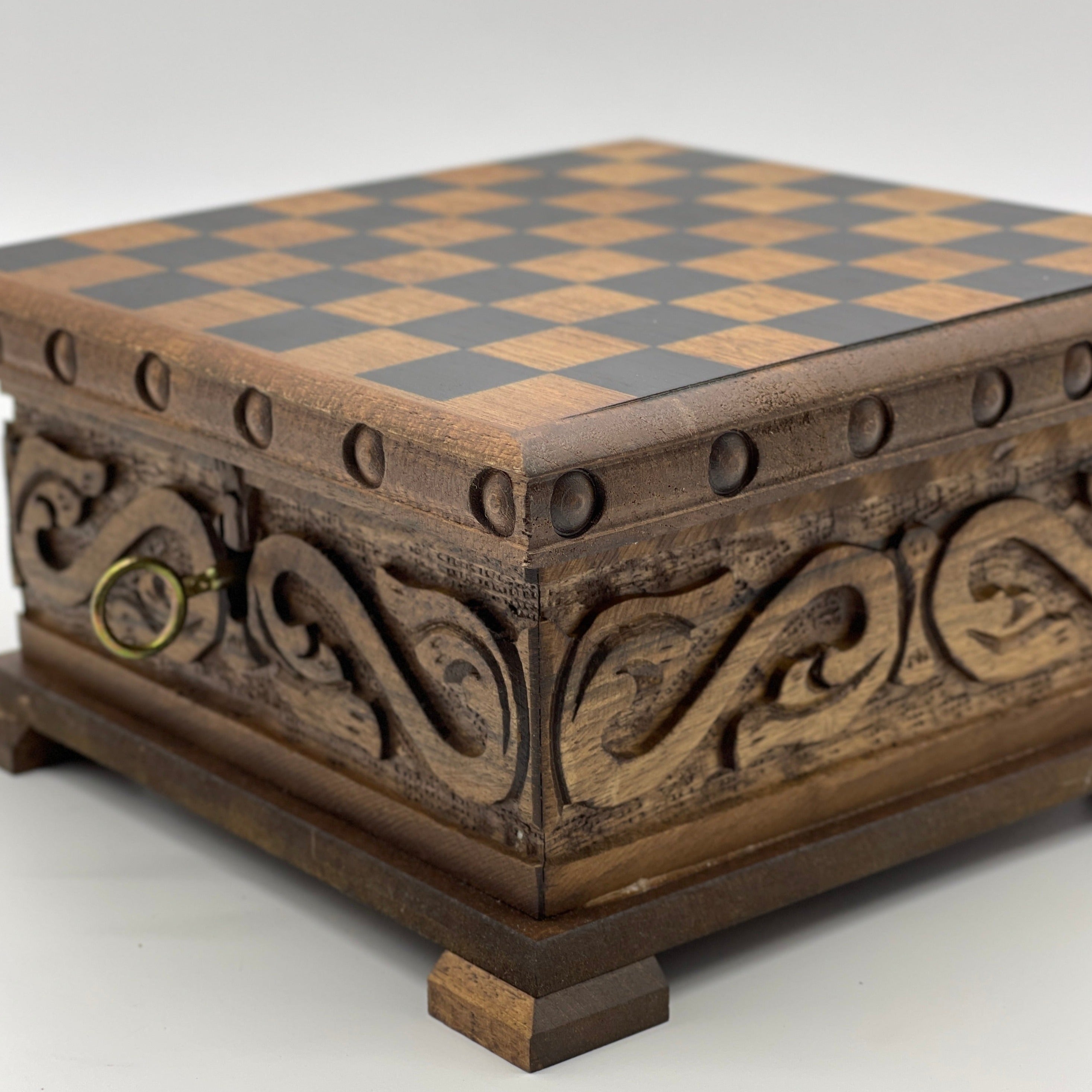 Personalized Boxed Puzzle Chess Set With Hidden Compartment With Chess Board