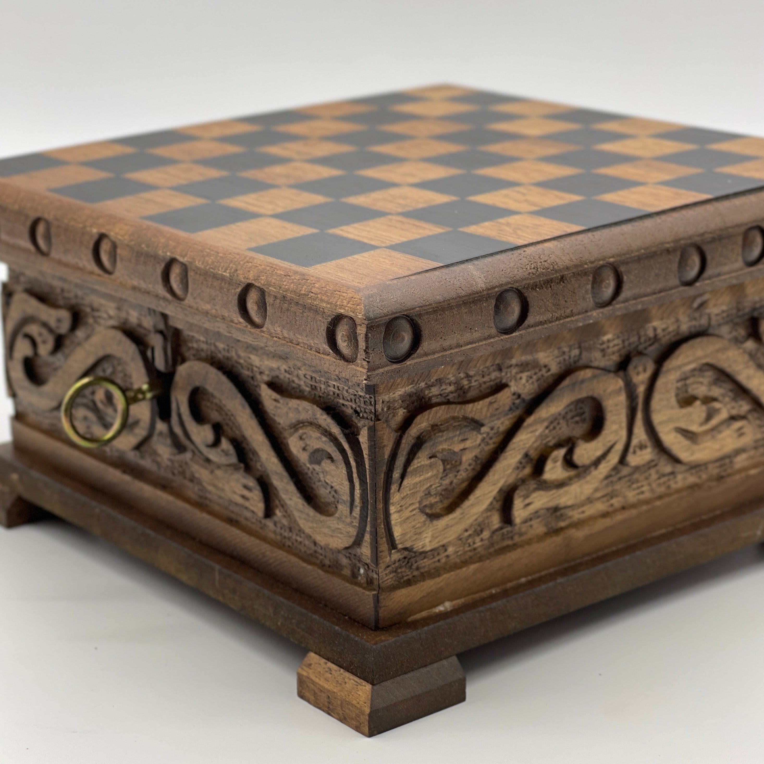 Personalized Boxed Puzzle Chess Set With Hidden Compartment With Chess Board