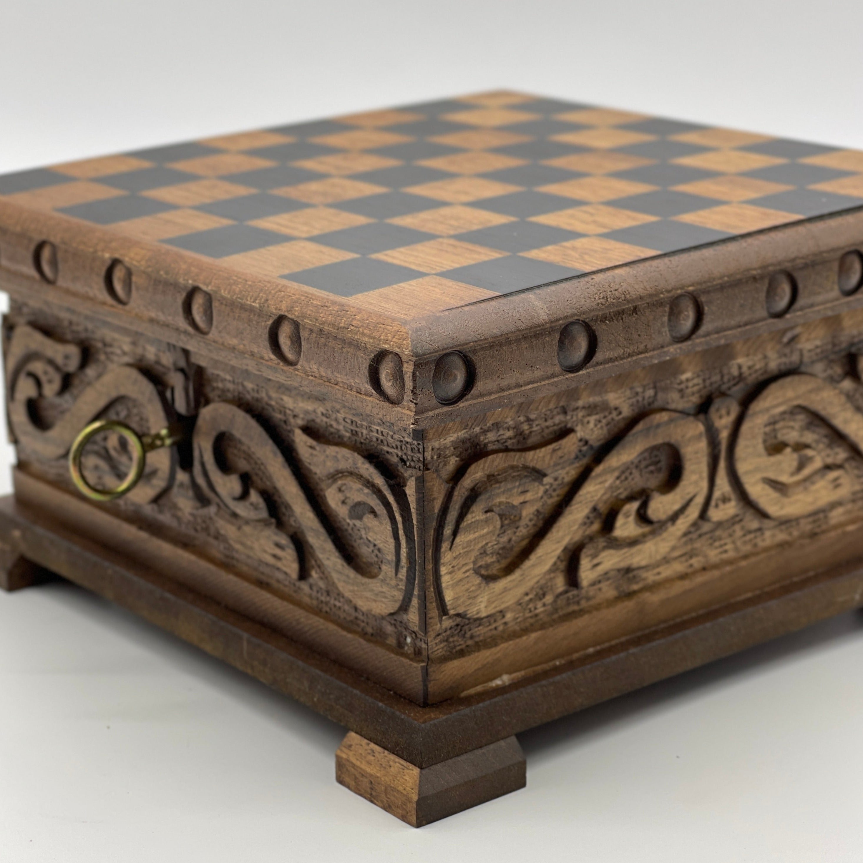 Personalized Boxed Puzzle Chess Set With Hidden Compartment With Chess Board