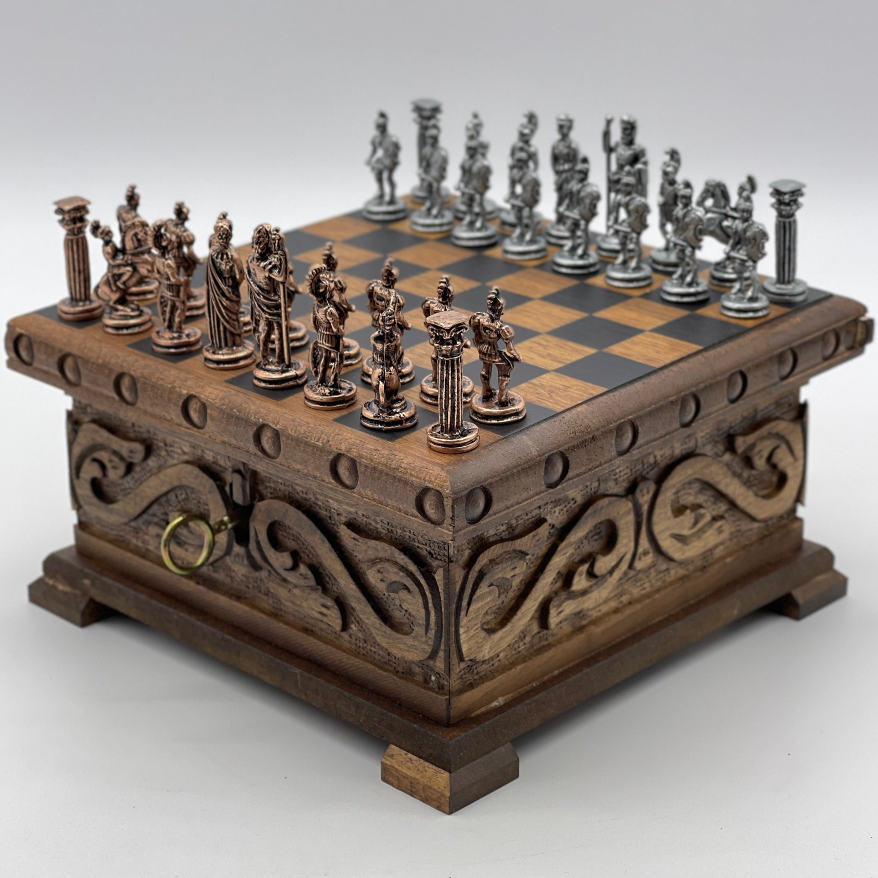 Personalized Boxed Puzzle Chess Set With Hidden Compartment With Chess Board