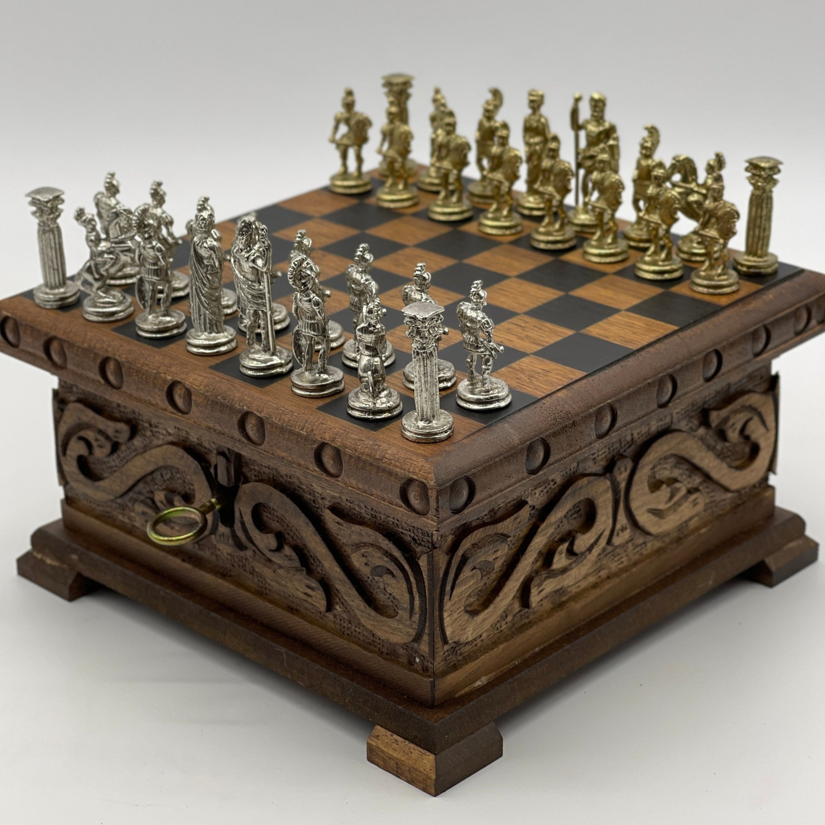 Personalized Boxed Puzzle Chess Set With Hidden Compartment With Chess Board