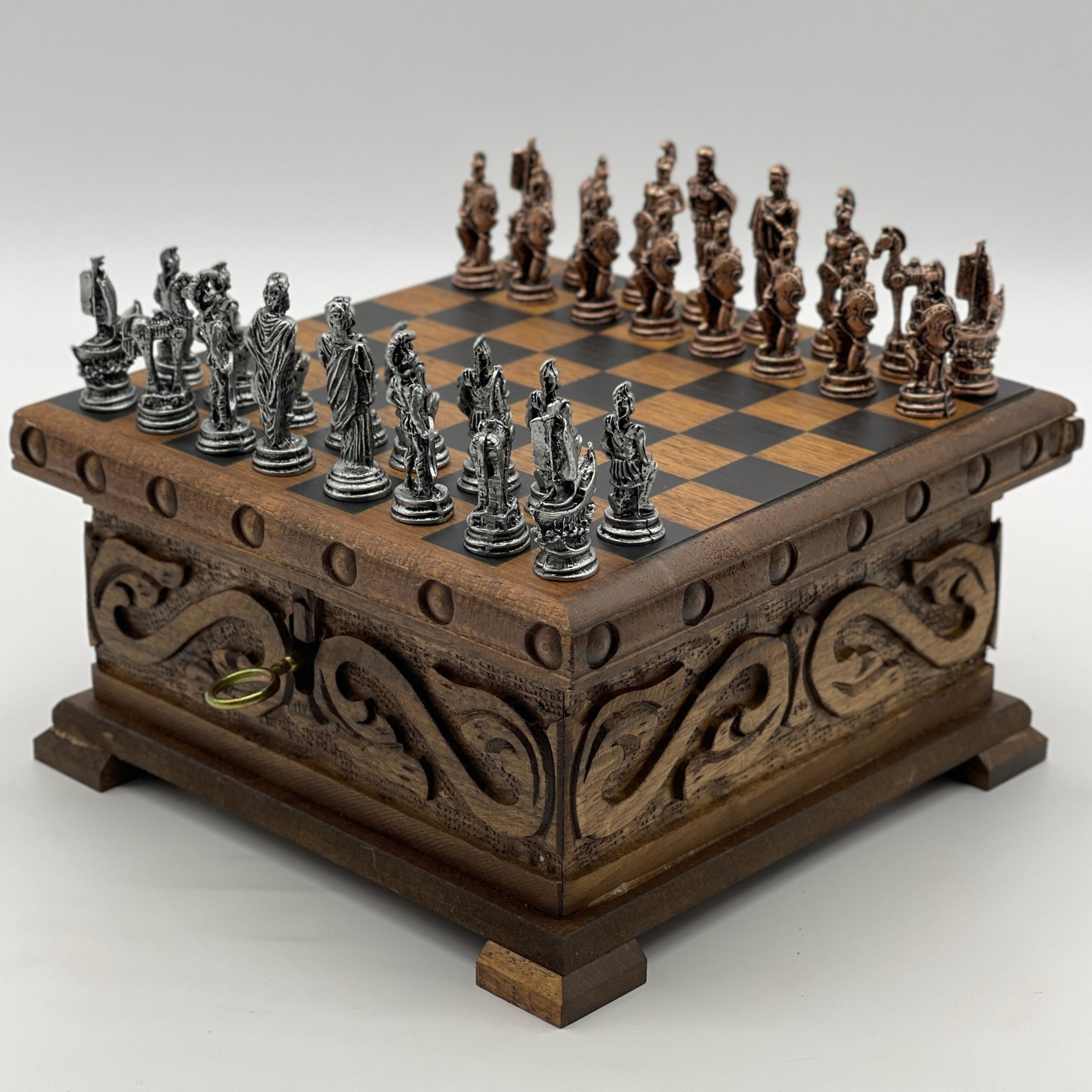 Personalized Boxed Puzzle Chess Set With Hidden Compartment With Chess Board