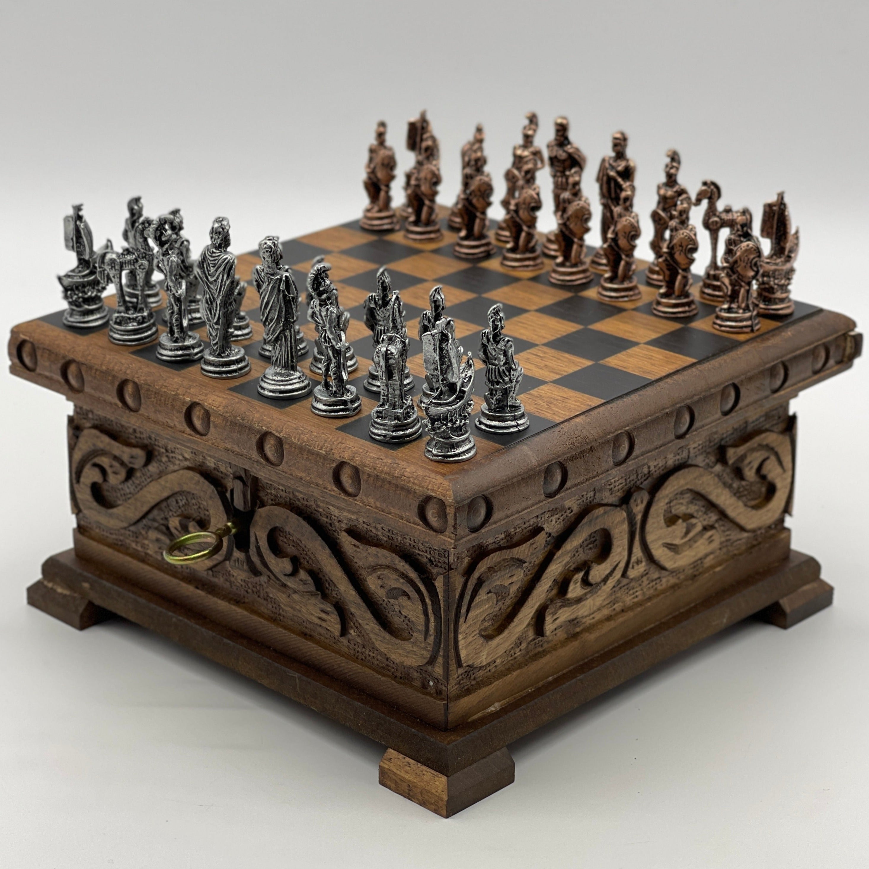 Personalized Boxed Puzzle Chess Set With Hidden Compartment With Chess Board