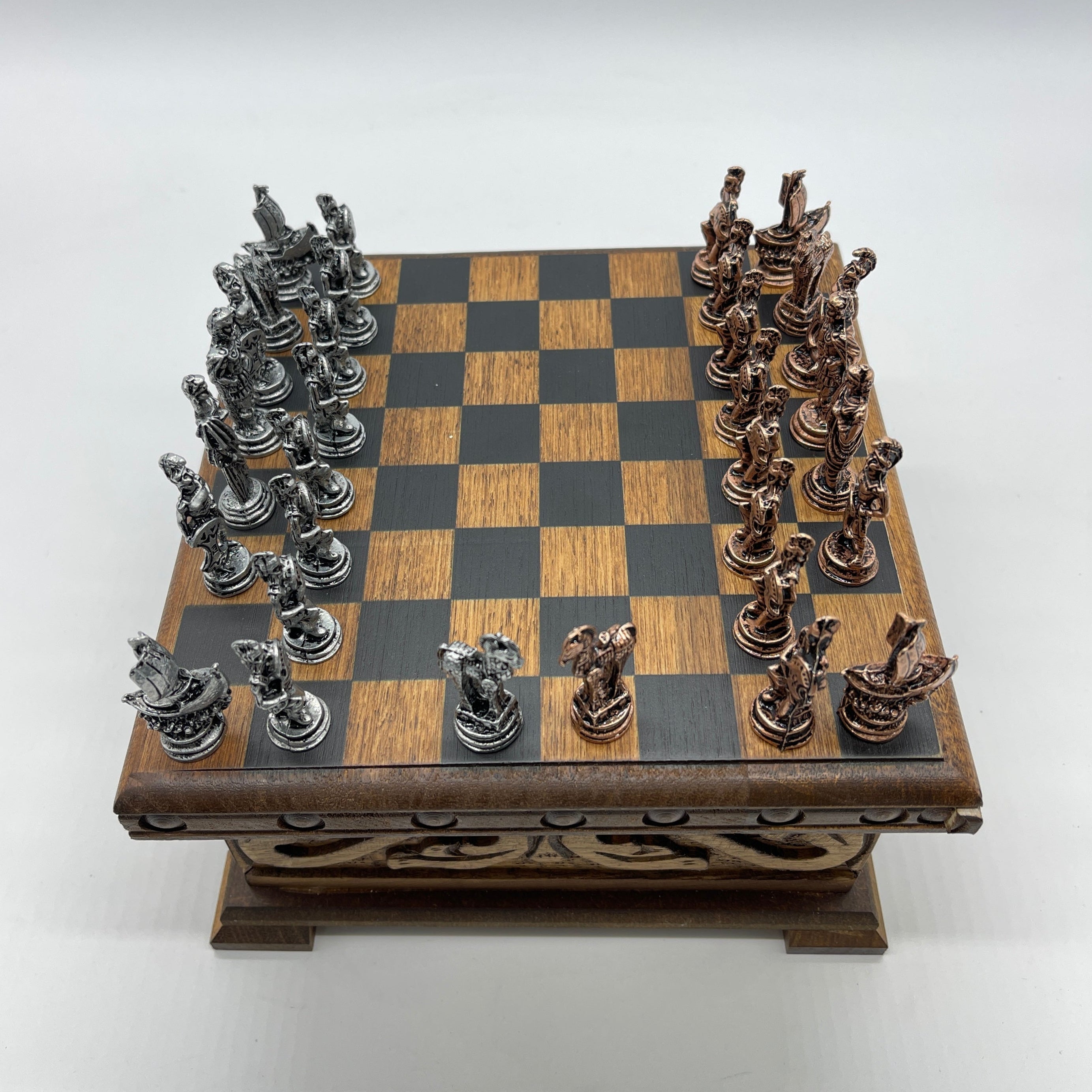 Personalized Boxed Puzzle Chess Set With Hidden Compartment With Chess Board