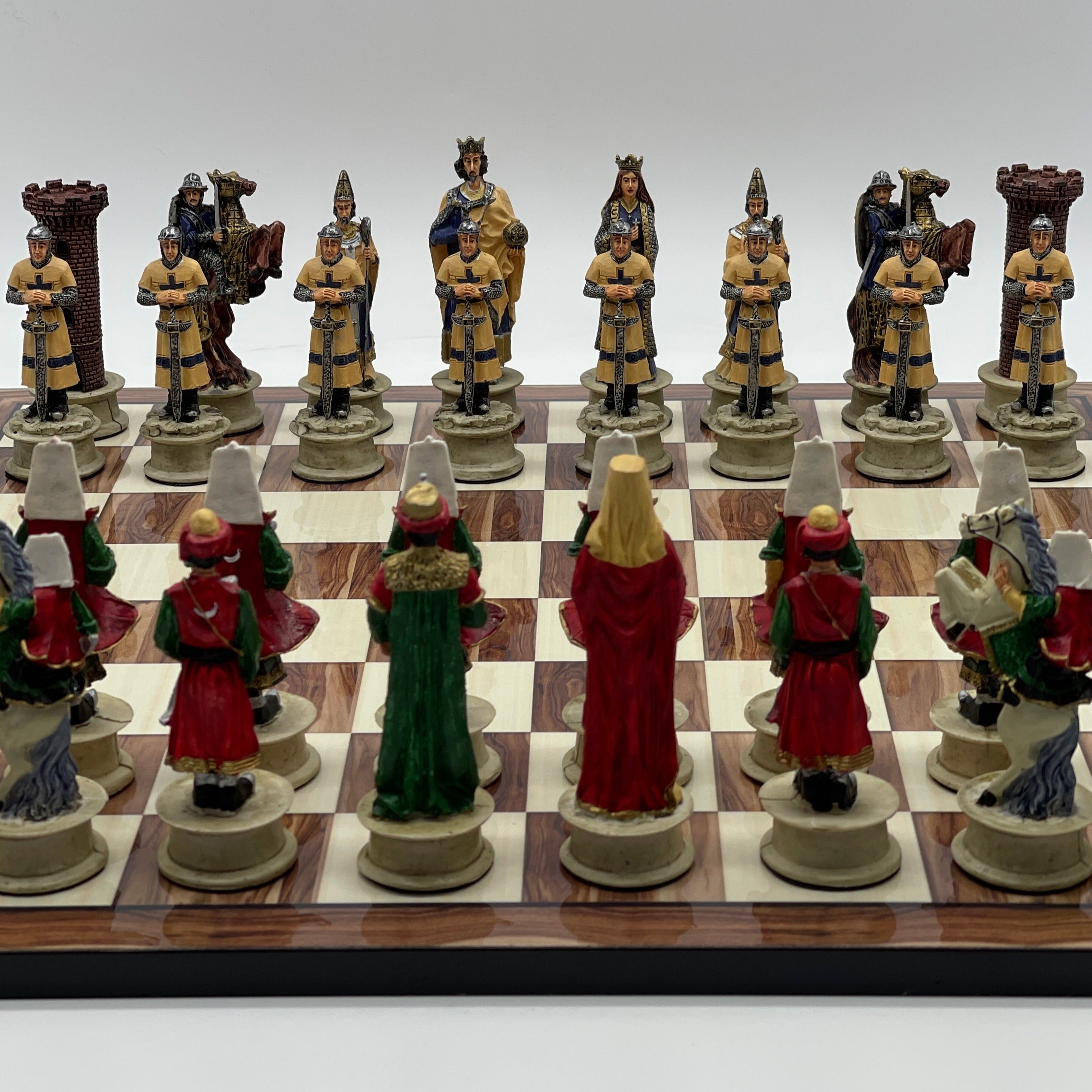 Large Brown Marble Pattern Chess Board With Polyester Chess Pieces
