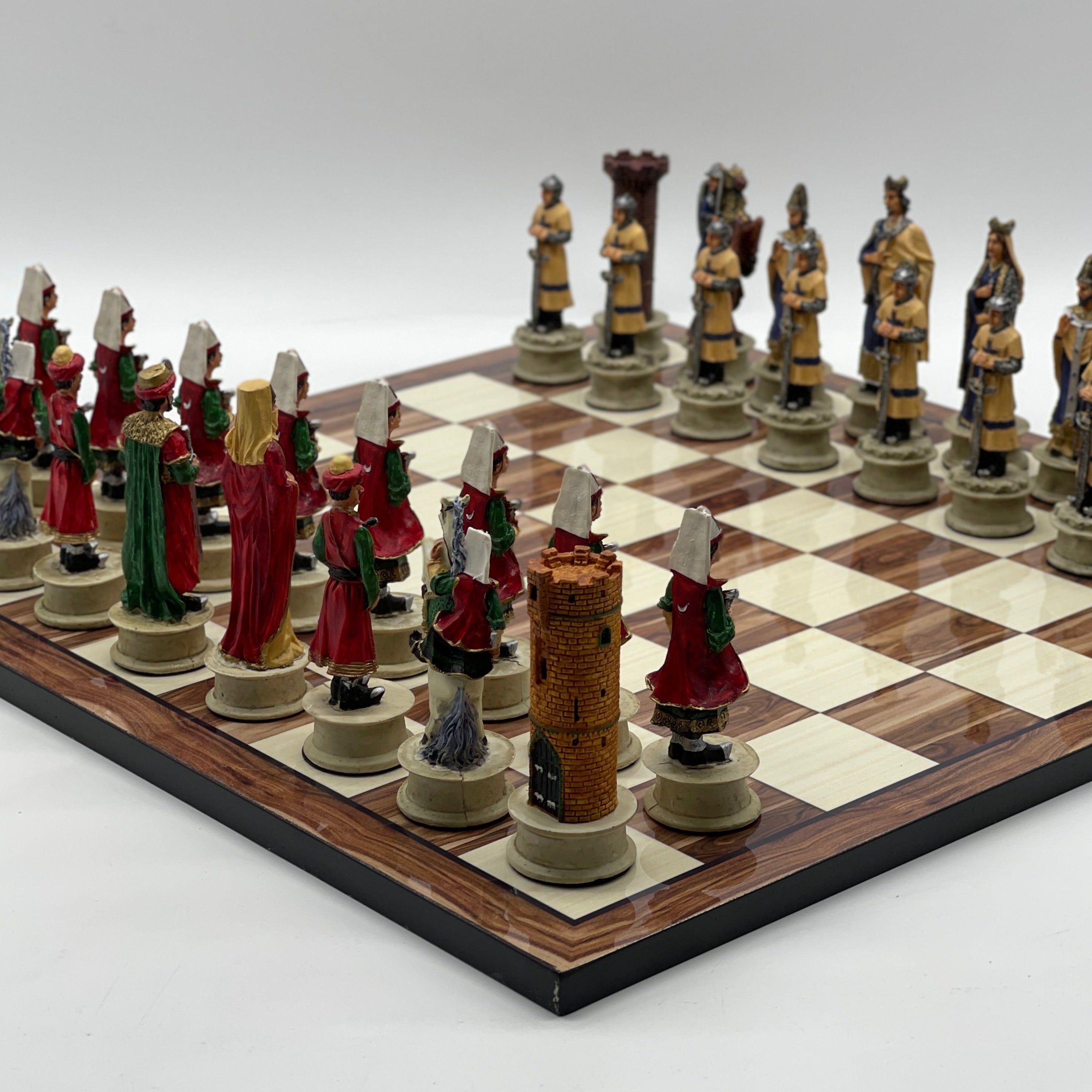 Large Brown Marble Pattern Chess Board With Polyester Chess Pieces