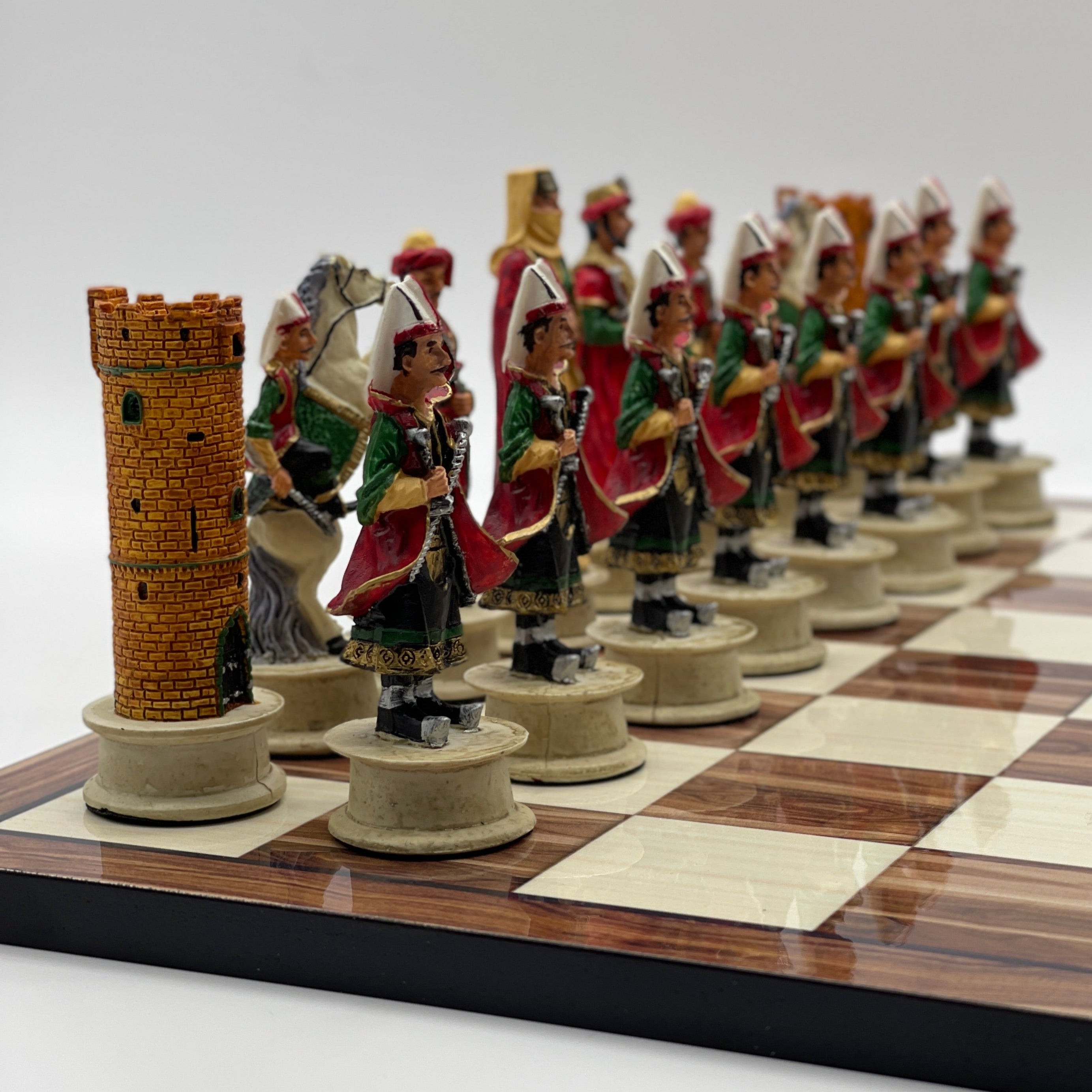 Large Brown Marble Pattern Chess Board With Polyester Chess Pieces