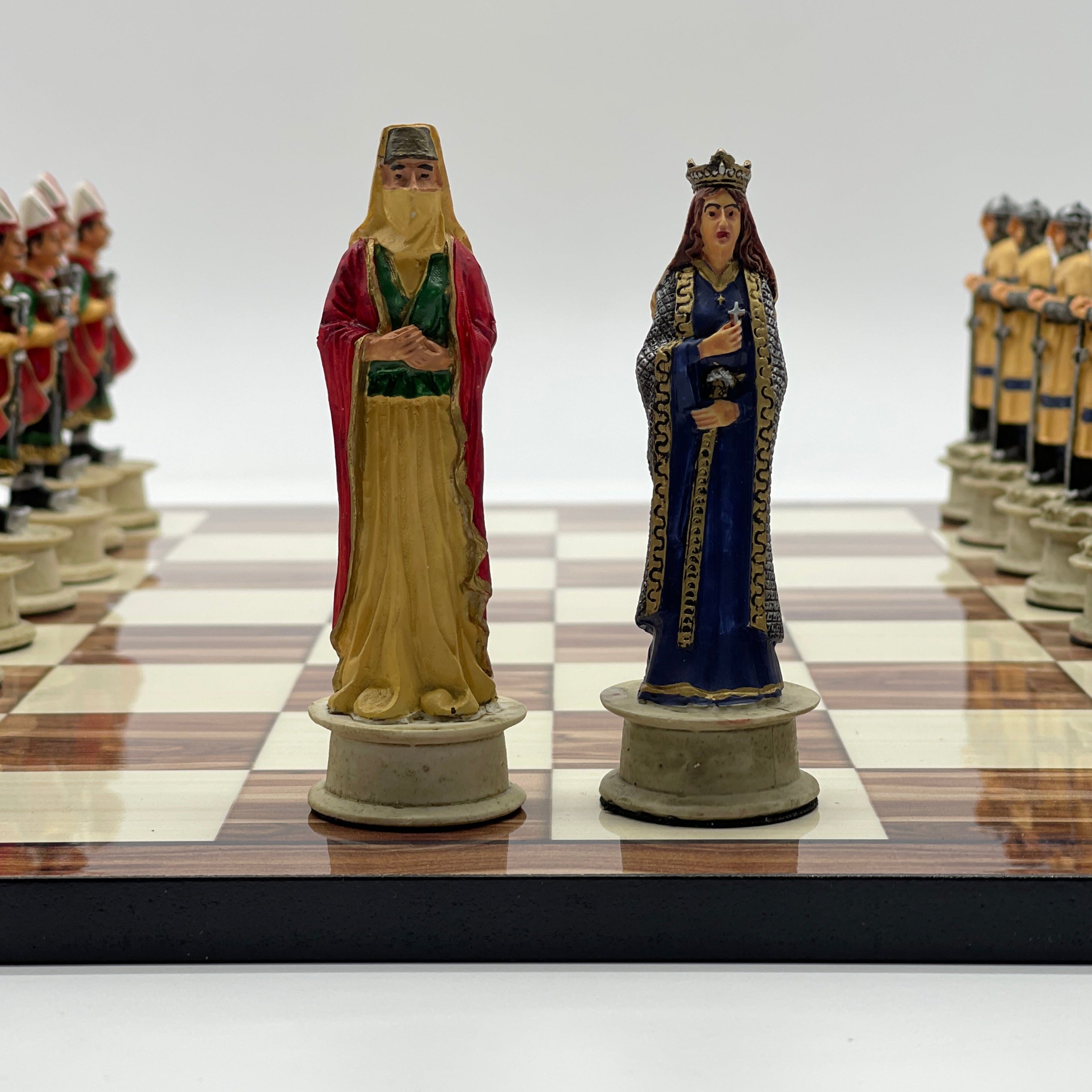 Large Brown Marble Pattern Chess Board With Polyester Chess Pieces