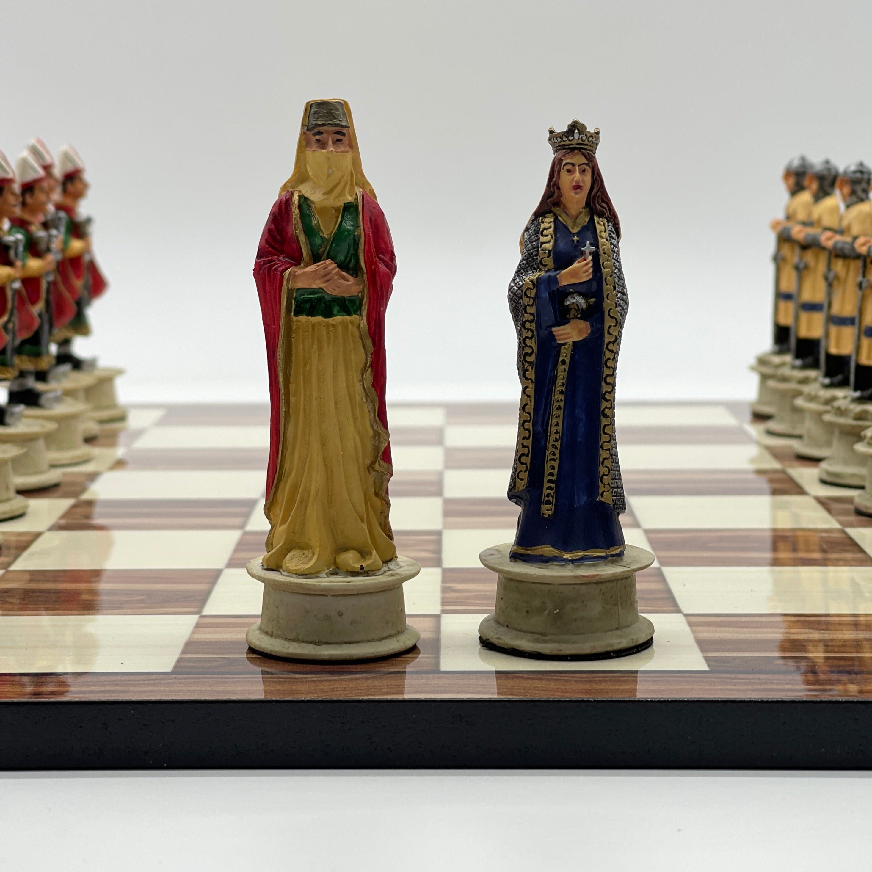 Large Brown Marble Pattern Chess Board With Polyester Chess Pieces