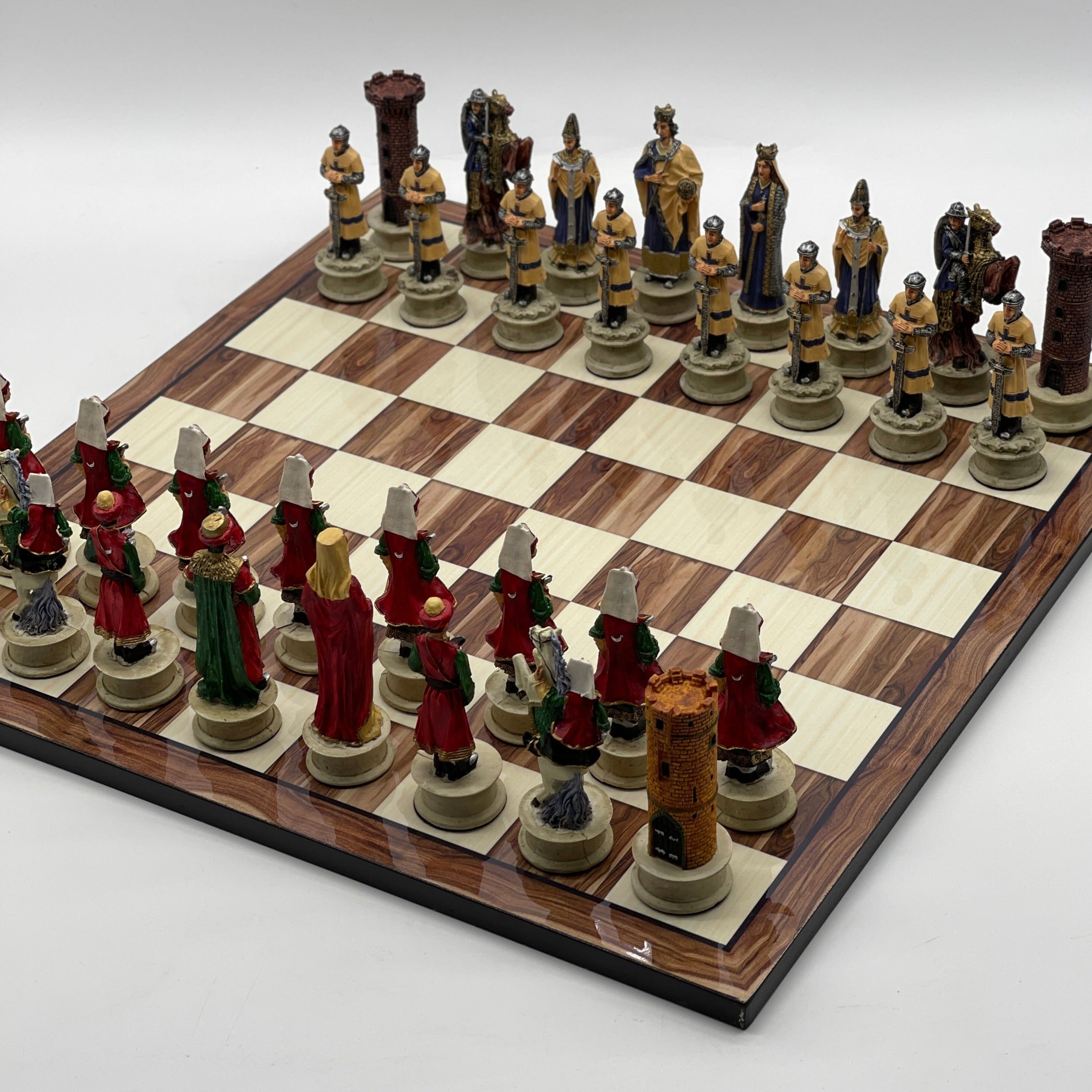 Large Brown Marble Pattern Chess Board With Polyester Chess Pieces