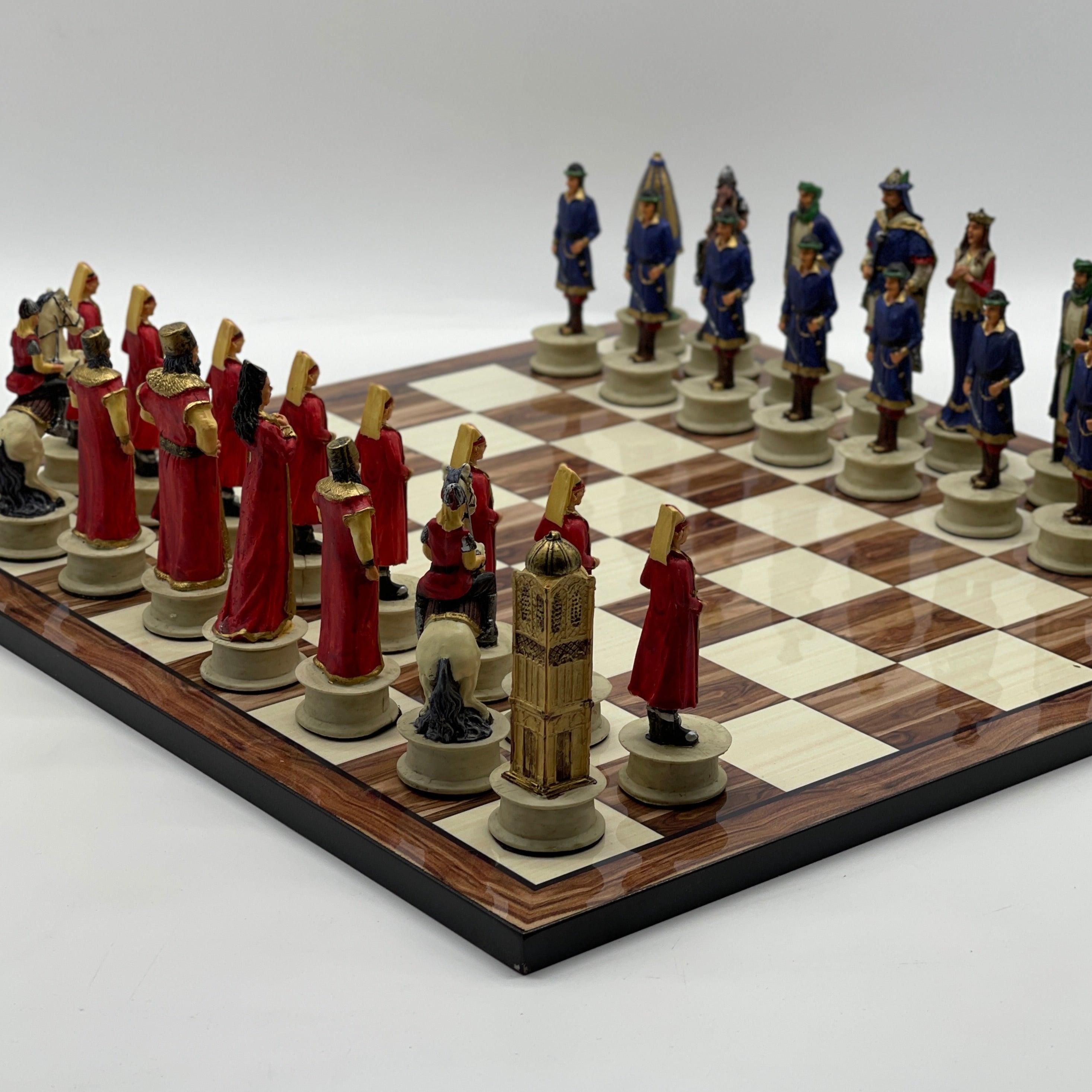 Large Brown Marble Pattern Chess Board With Ottomans Polyester Chess Pieces