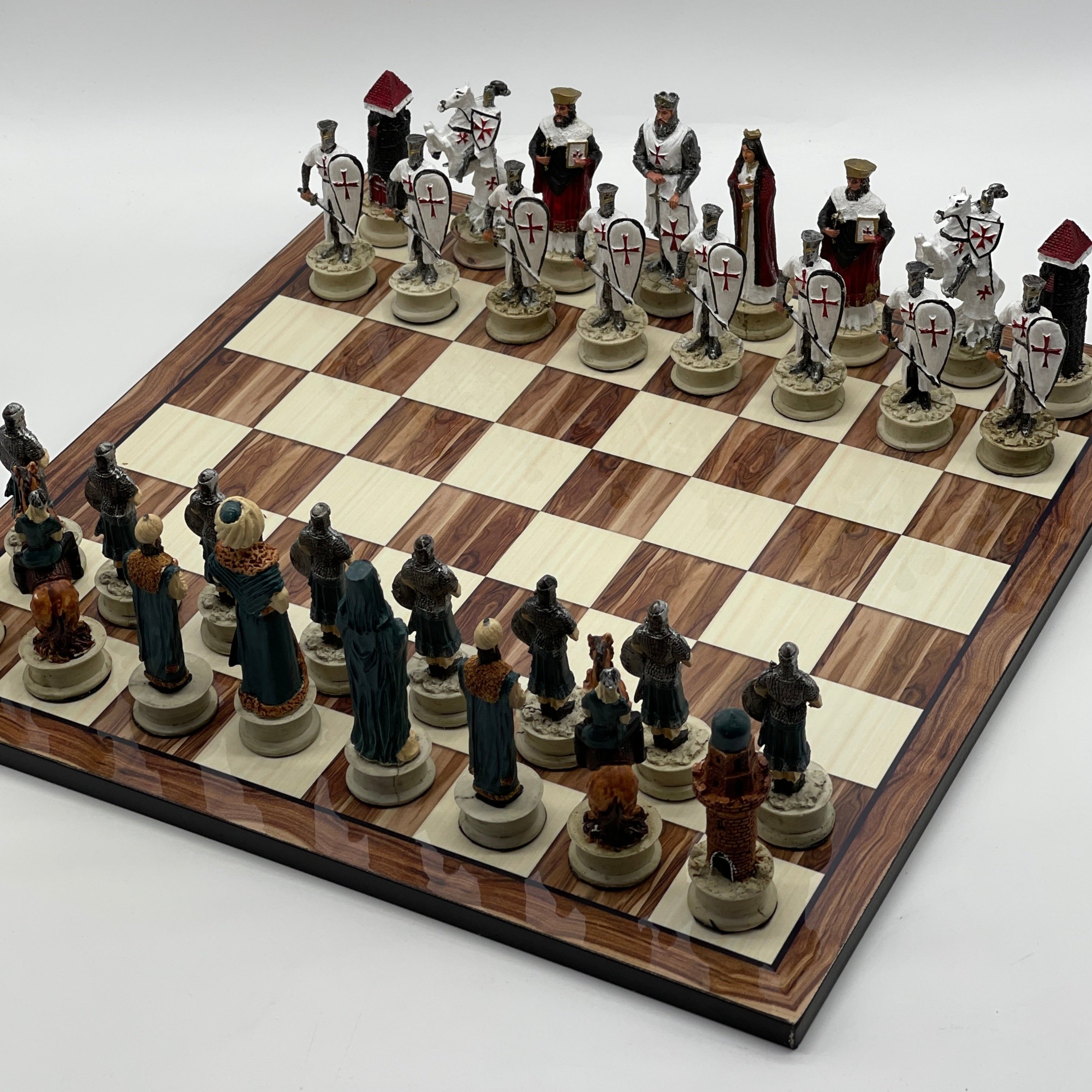 Large Brown Marble Pattern Chess Board With Polyester Chess Pieces