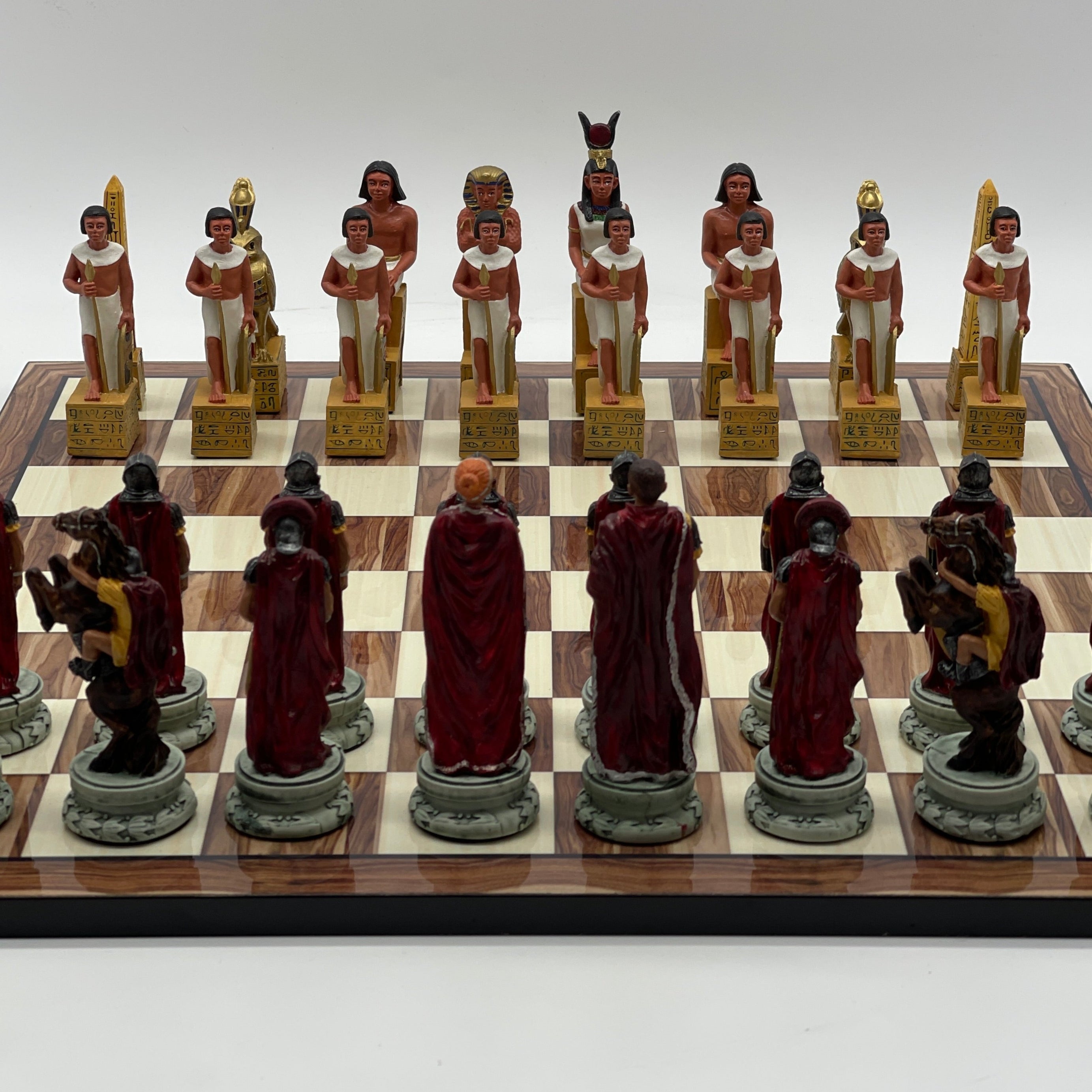 Large Brown Marble Pattern Chess Board With Egyptian Polyester Chess Pieces
