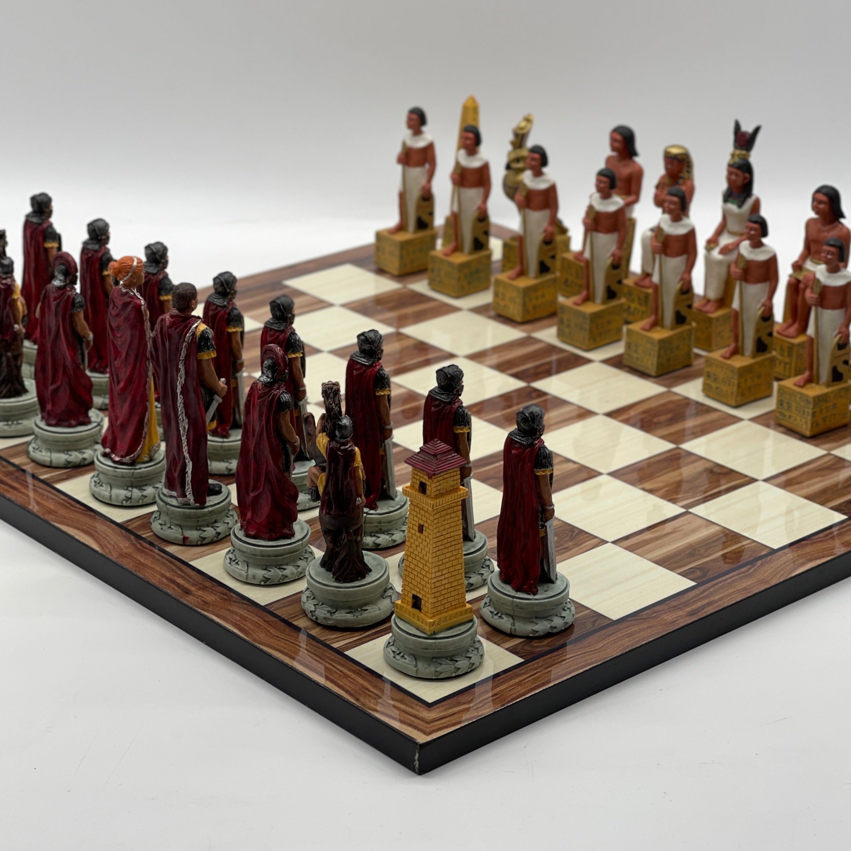 Large Brown Marble Pattern Chess Board With Egyptian Polyester Chess Pieces