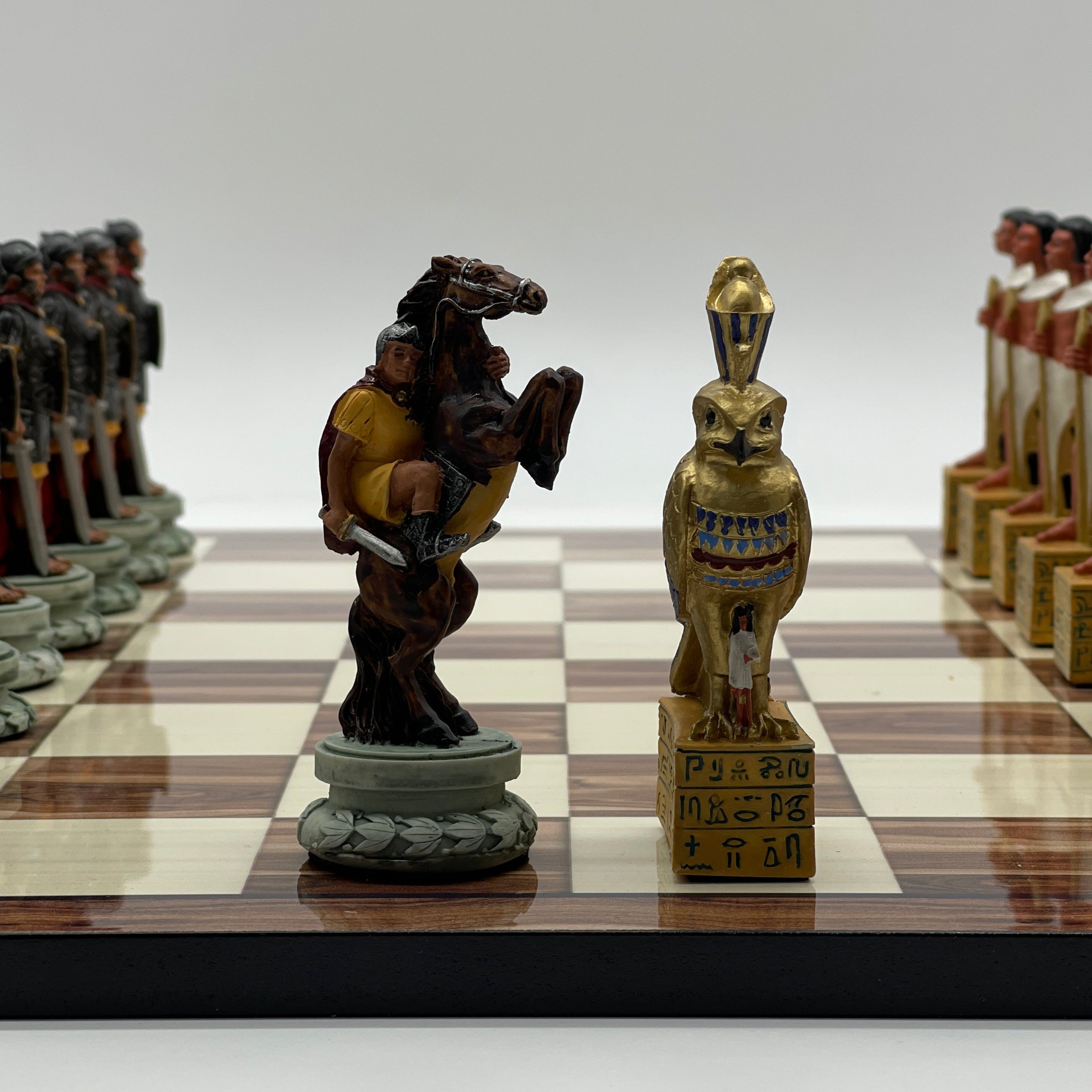 Large Brown Marble Pattern Chess Board With Egyptian Polyester Chess Pieces