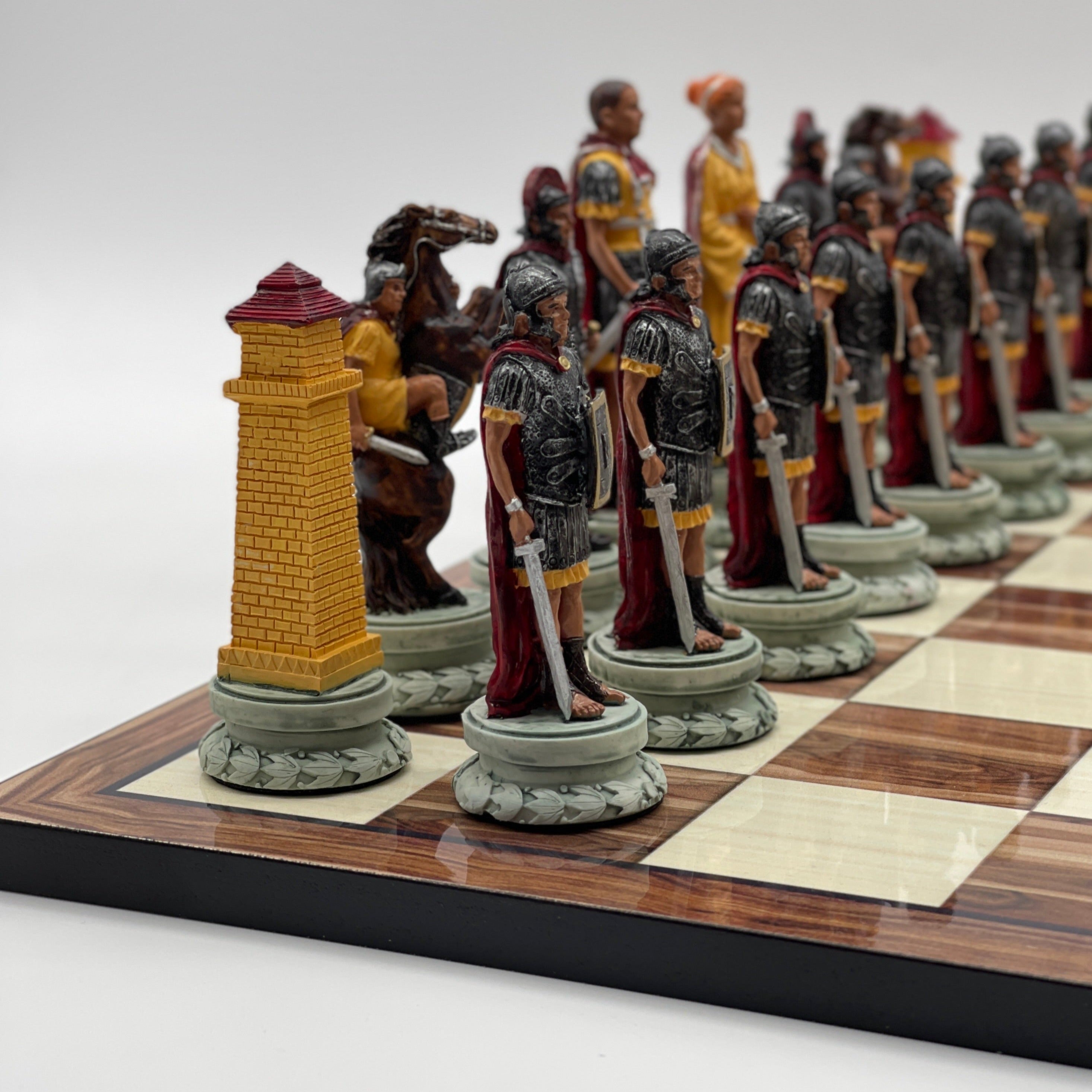 Large Brown Marble Pattern Chess Board With Egyptian Polyester Chess Pieces