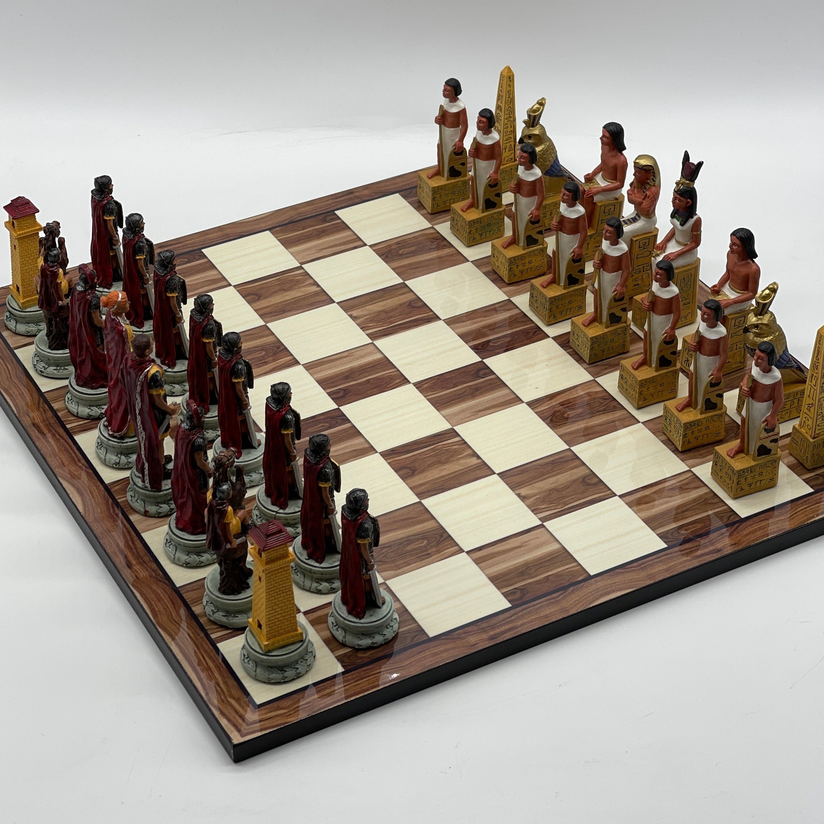 Large Brown Marble Pattern Chess Board With Egyptian Polyester Chess Pieces