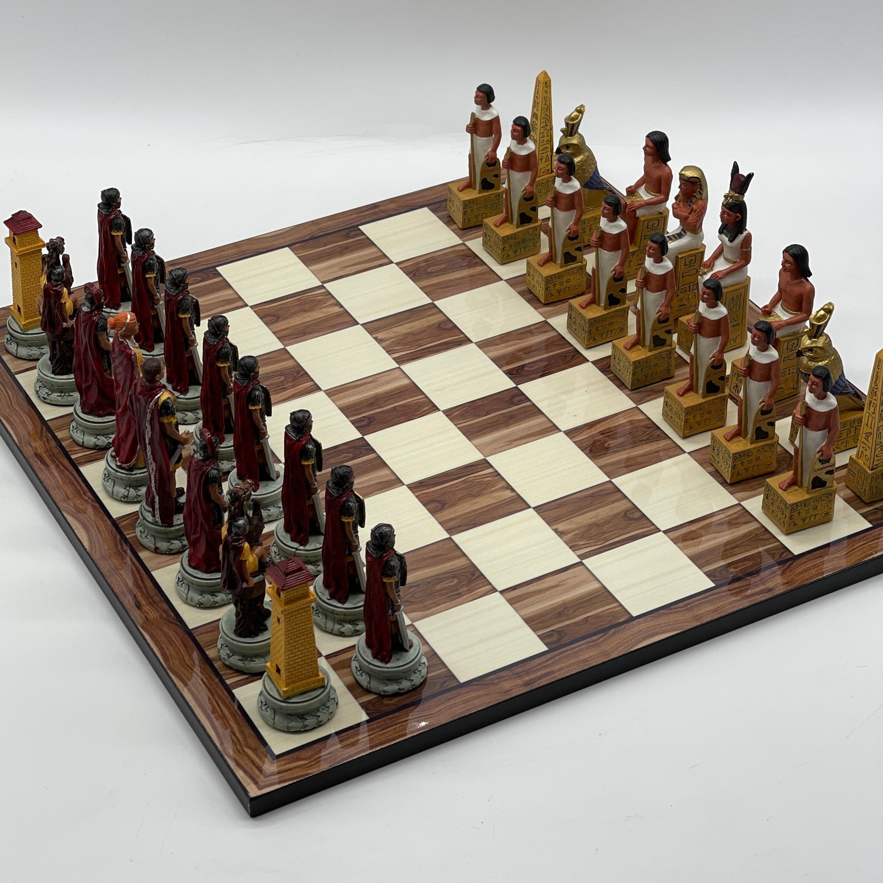 Large Brown Marble Pattern Chess Board With Egyptian Polyester Chess Pieces